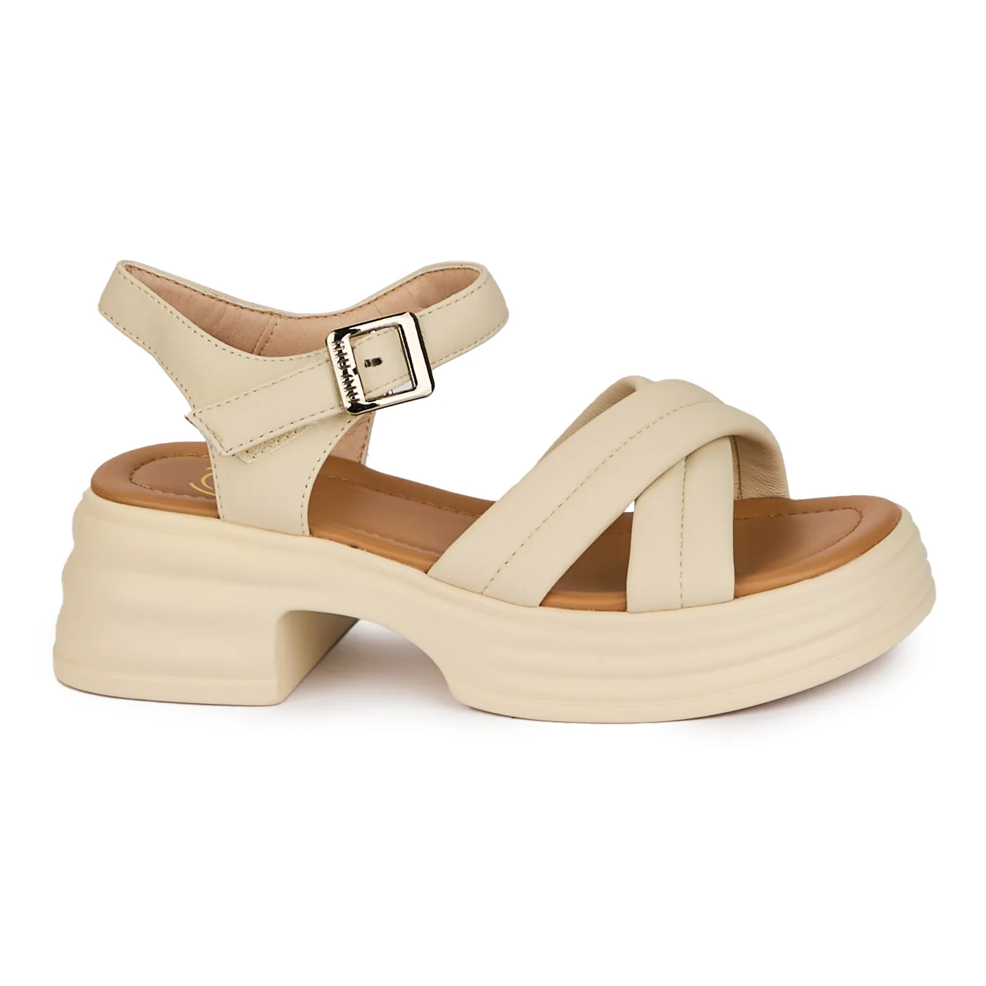 Sandale dama din piele naturala crem 18206