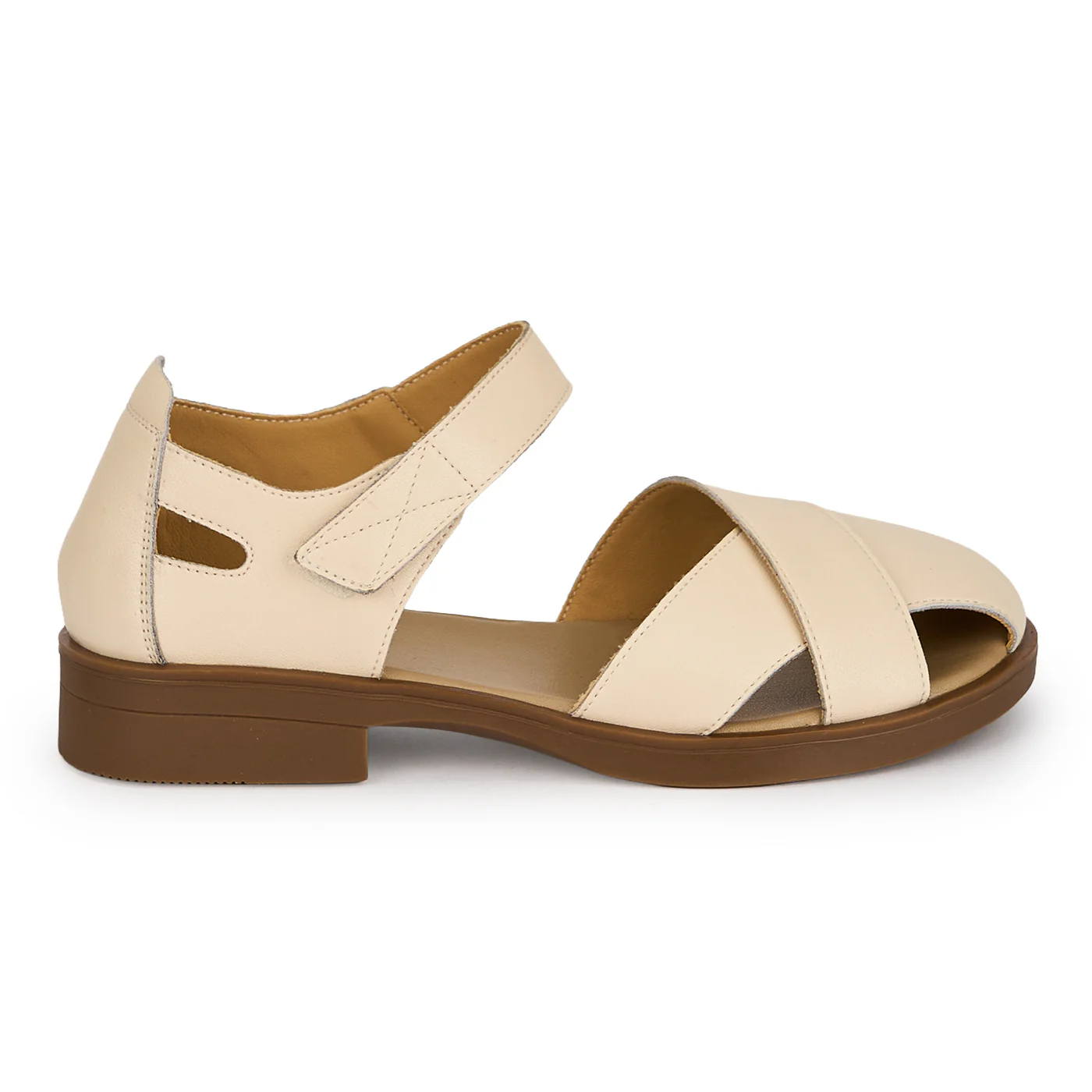 Sandale dama din piele naturala crem 19602