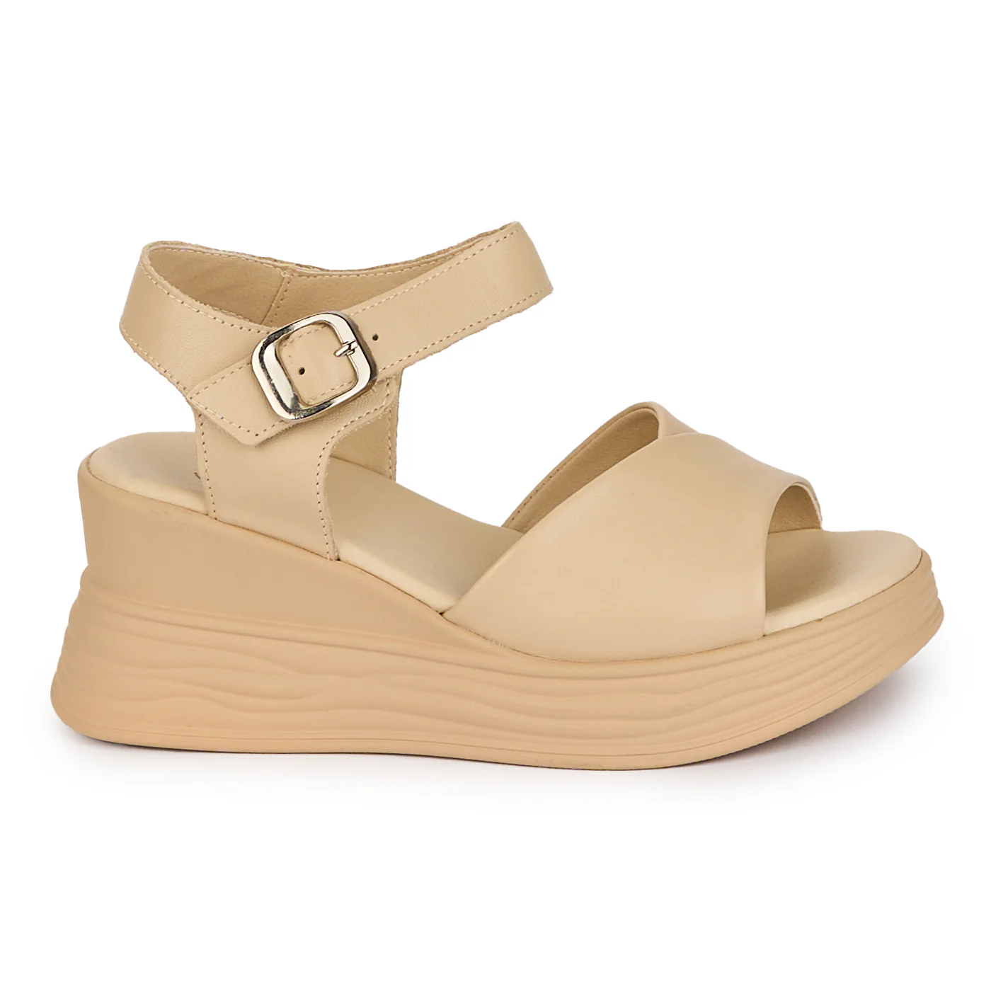 Sandale dama din piele naturala crem cu platforma 18216