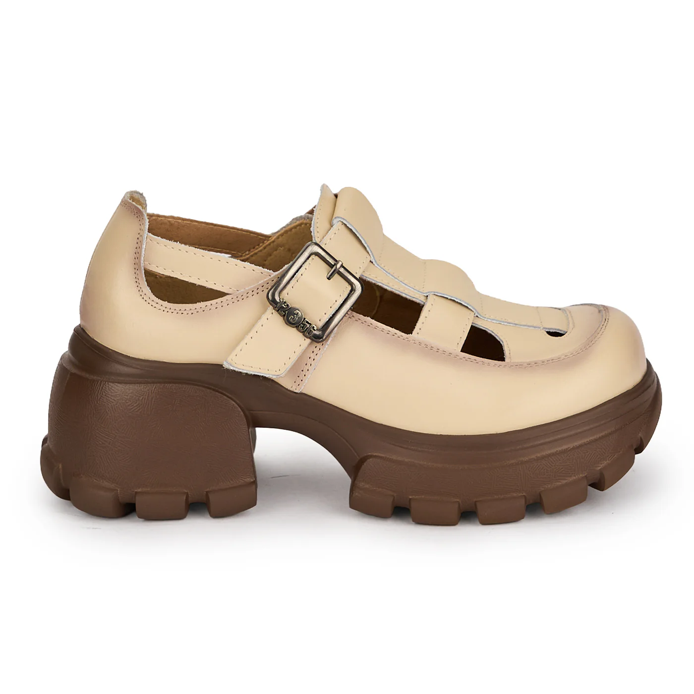 Sandale dama din piele naturala crem cu talpa inalta 6 cm 19559