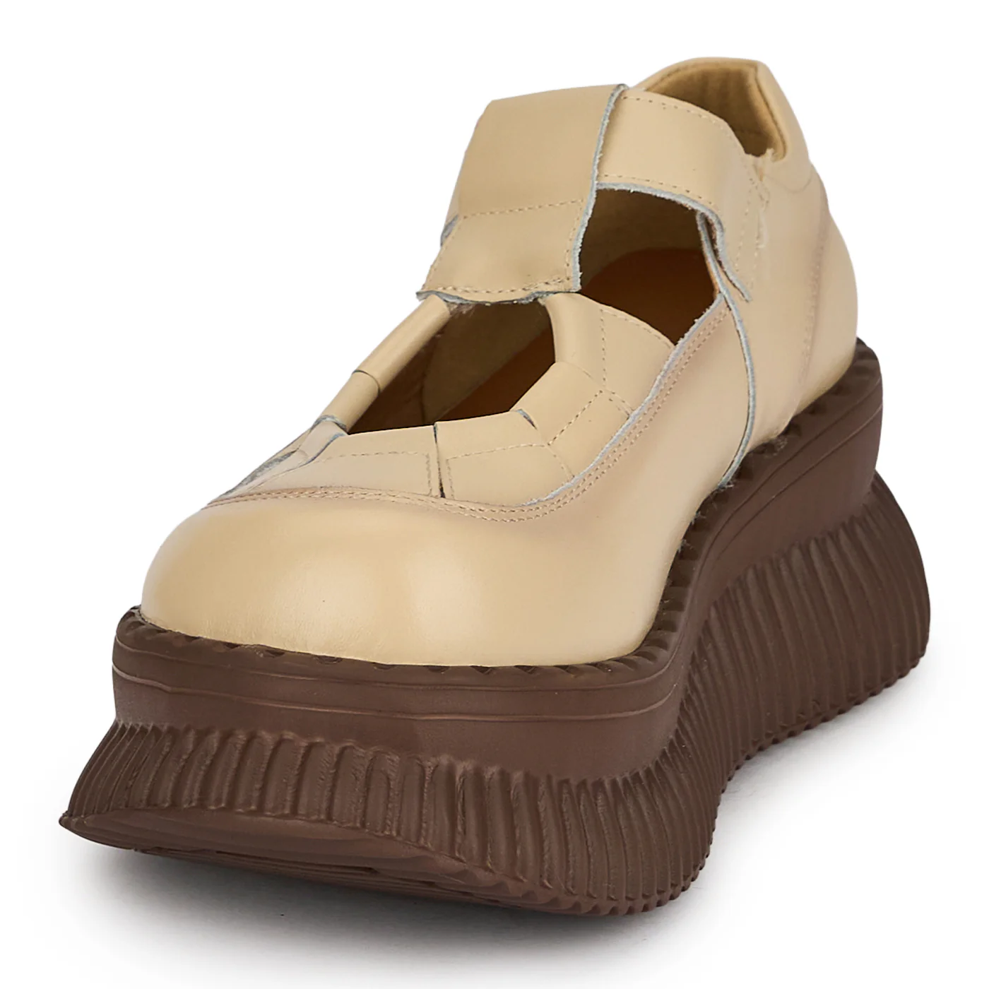 Sandale dama din piele naturala crem cu talpa inalta 6 cm 19710 - Image 3