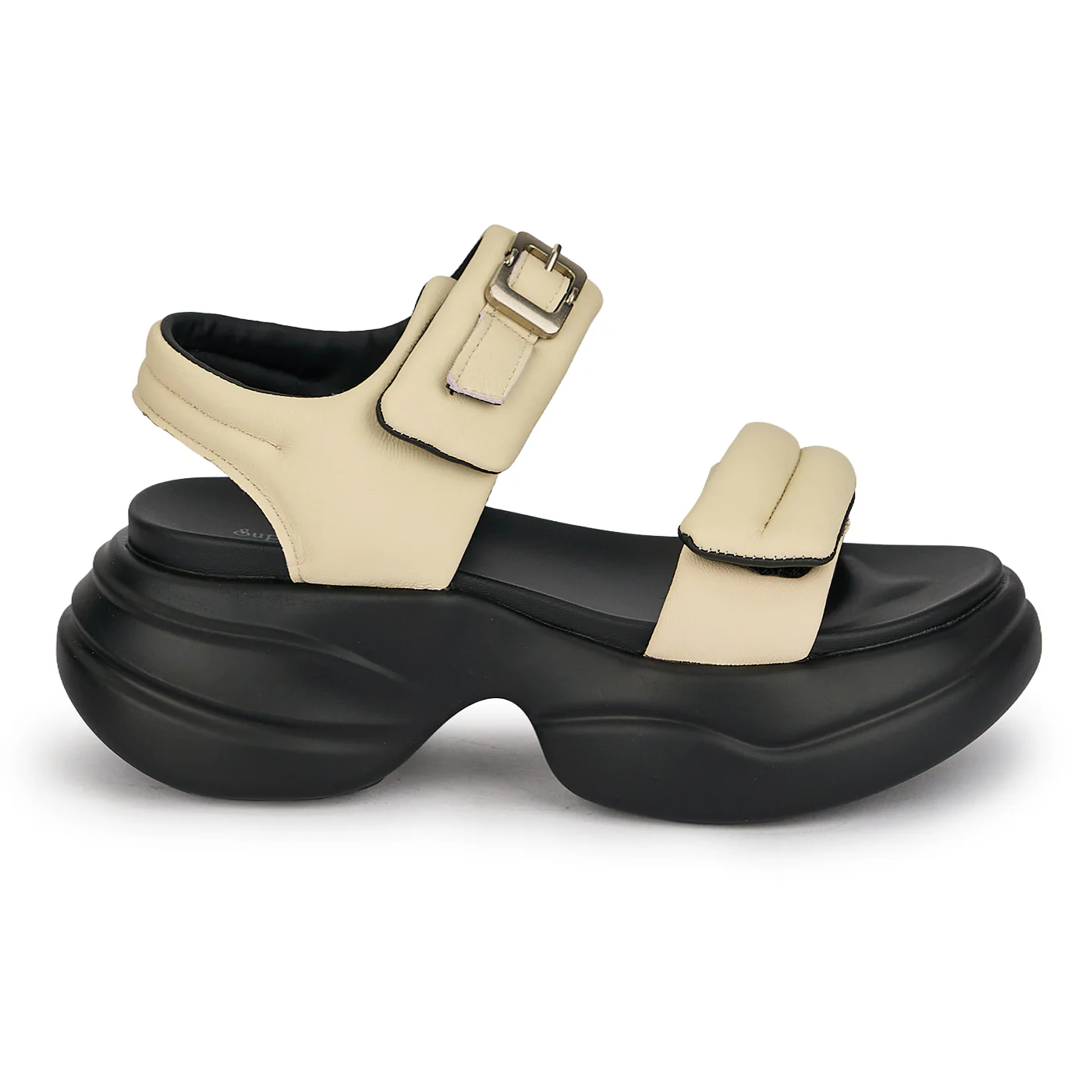 Sandale dama din piele naturala crem cu talpa inalta 6 cm 19779