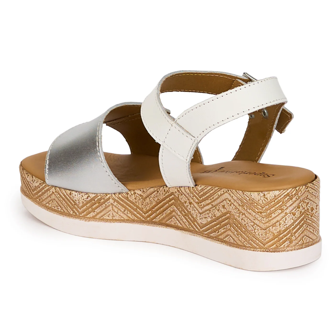Sandale dama din piele naturala alba-argintie cu platforma 5.5 cm 18340 - Image 2