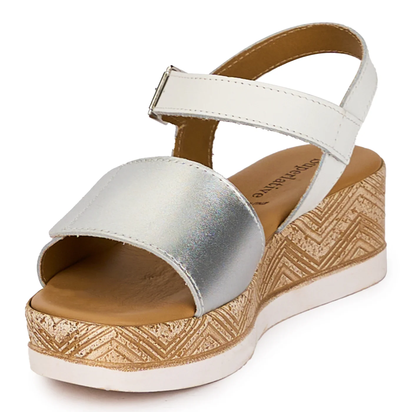 Sandale dama din piele naturala alba-argintie cu platforma 5.5 cm 18340 - Image 3