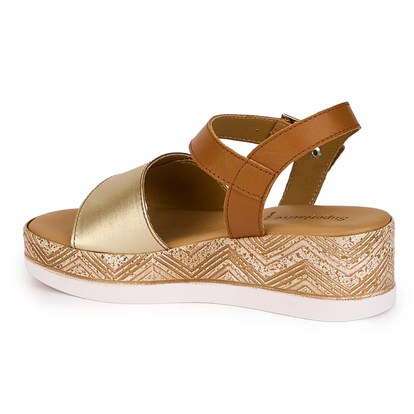 Sandale dama din piele naturala maro-aurie cu platforma 5.5 cm 18341 - Image 2