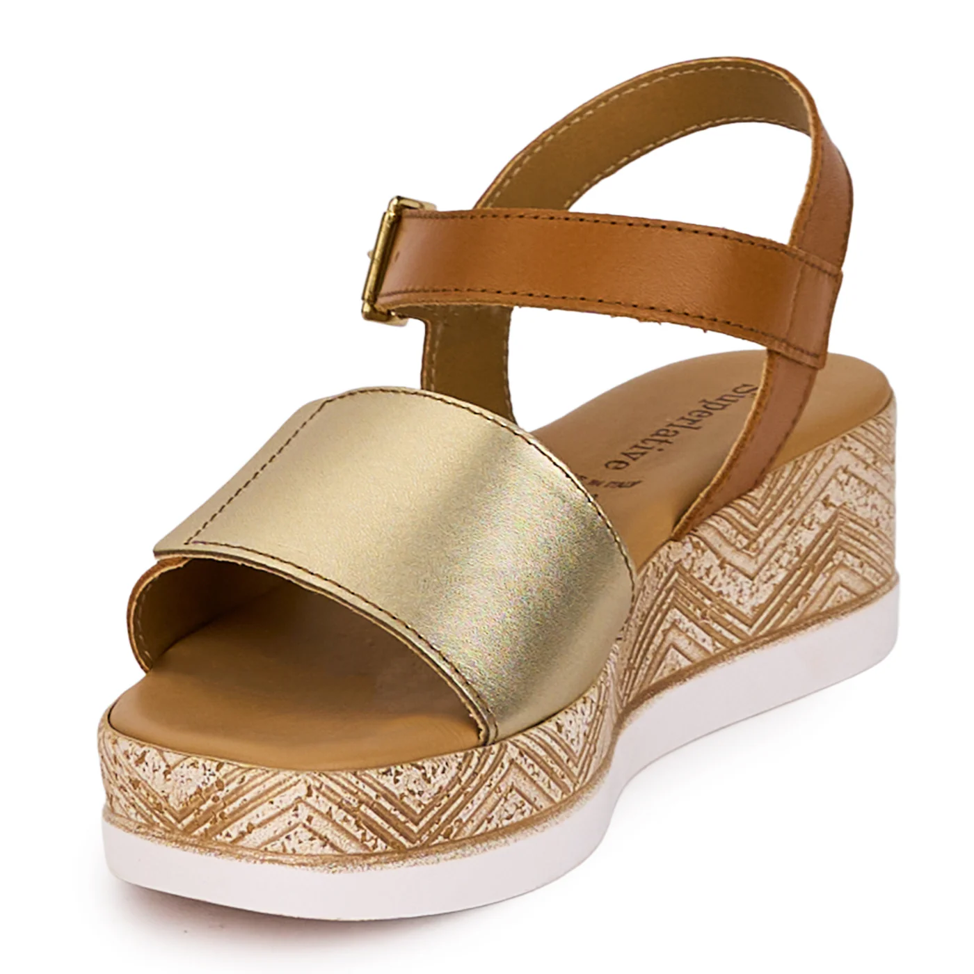 Sandale dama din piele naturala maro-aurie cu platforma 5.5 cm 18341 - Image 3