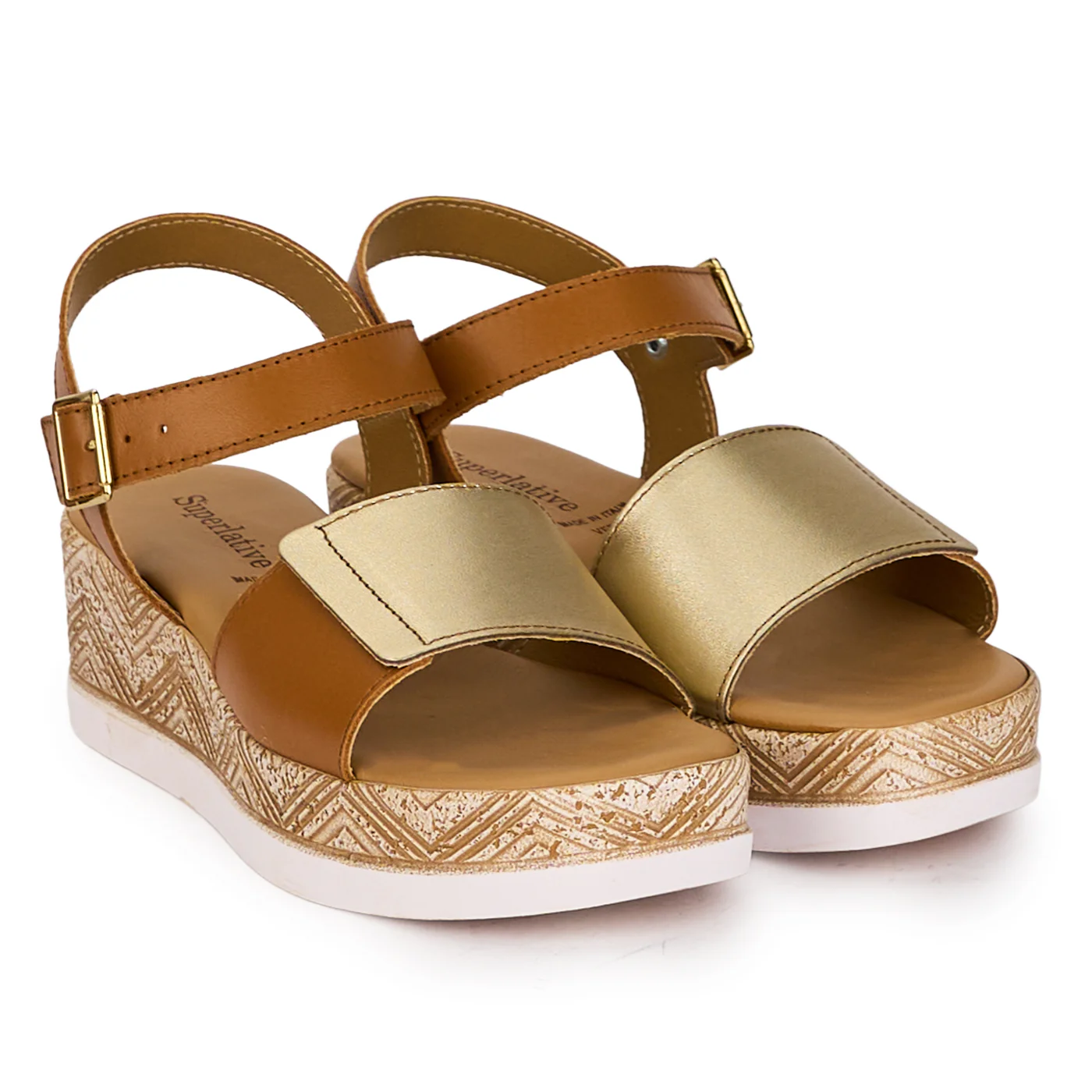 Sandale dama din piele naturala maro-aurie cu platforma 5.5 cm 18341 - Image 4