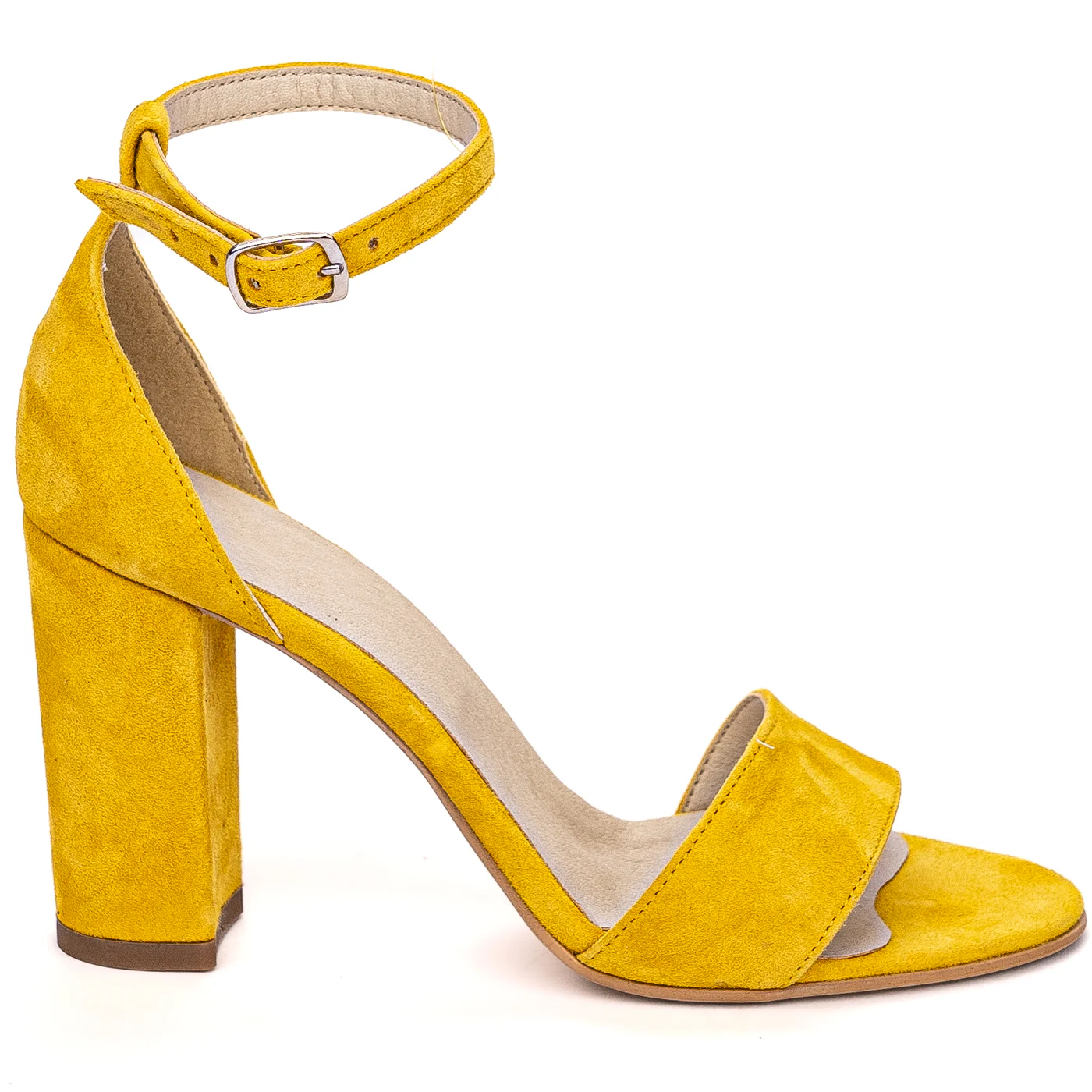 Sandale dama din piele naturala galben cu toc gros 9 cm 13675