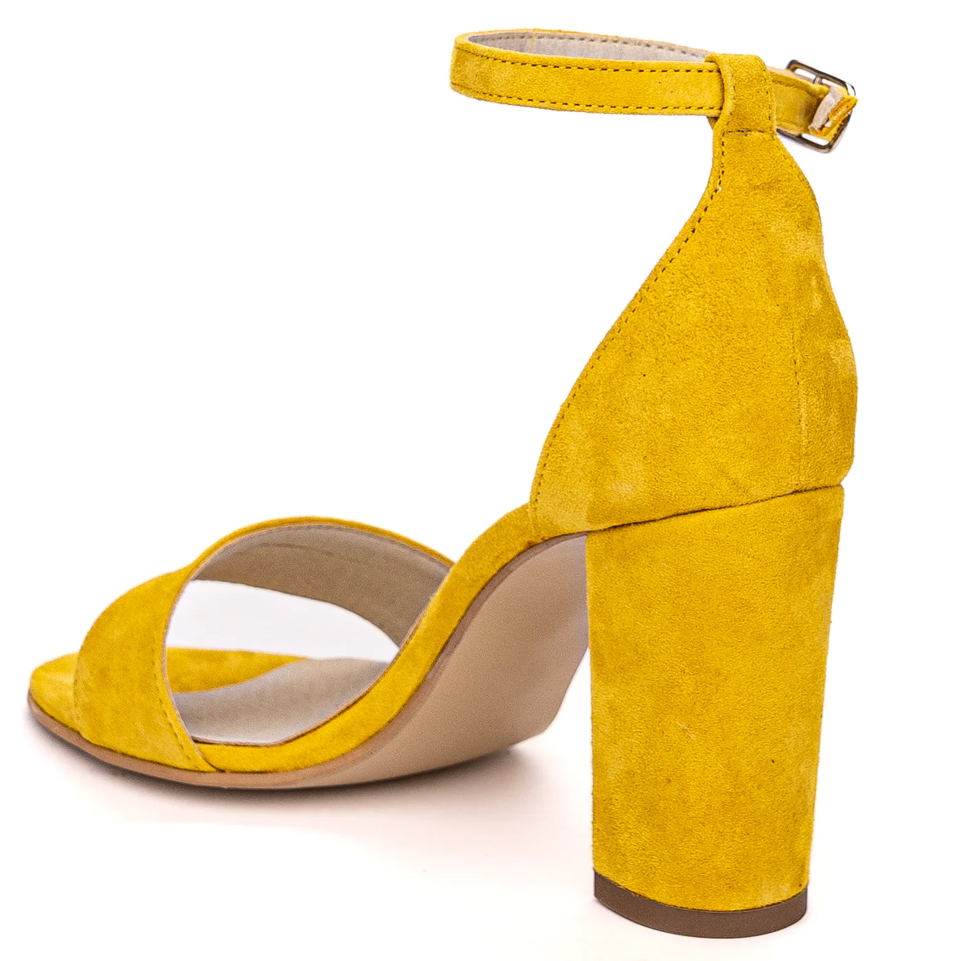 Sandale dama din piele naturala galben cu toc gros 9 cm 13675 - Image 2