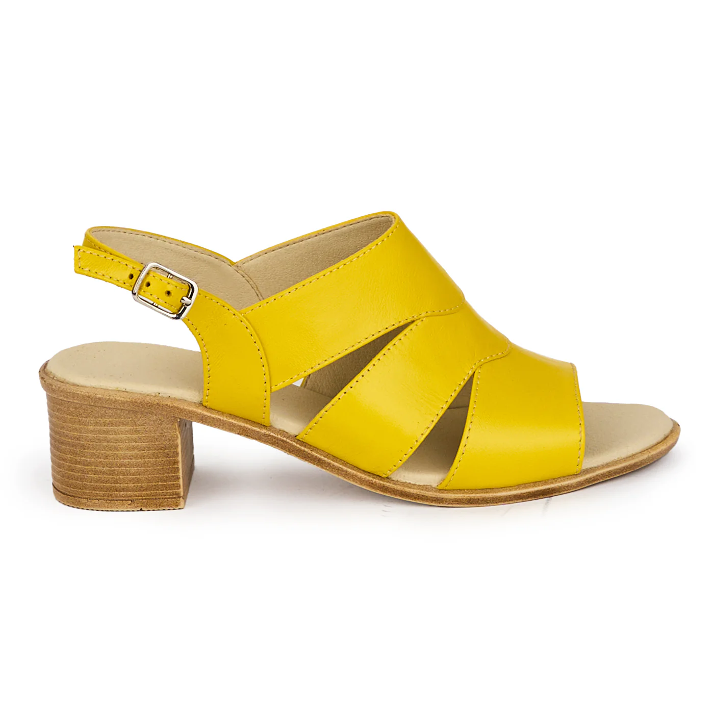 Sandale dama din piele naturala galbena cu toc gros 4 cm 18284