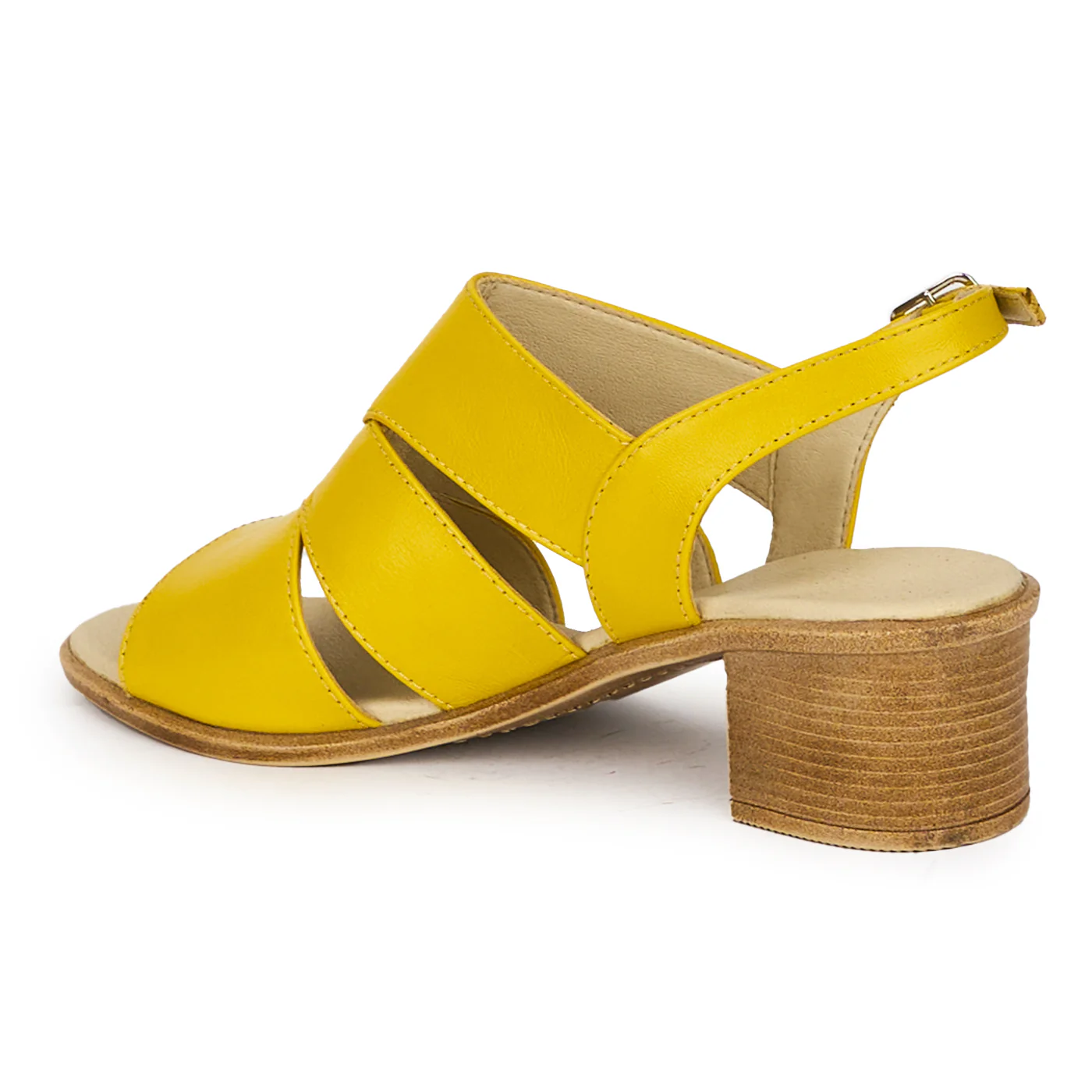 Sandale dama din piele naturala galbena cu toc gros 4 cm 18284 - Image 2