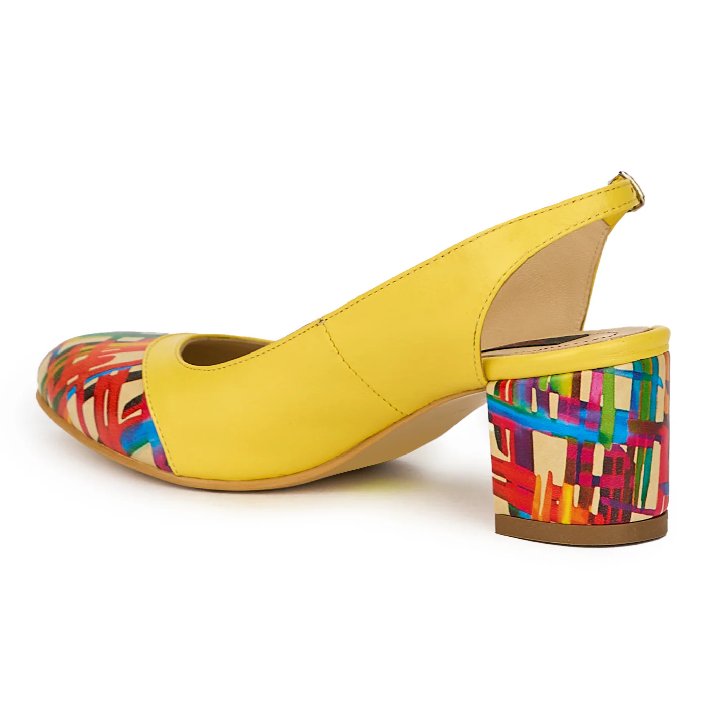 Sandale dama din piele naturala galbena cu toc gros 6 cm 15622 - Image 2