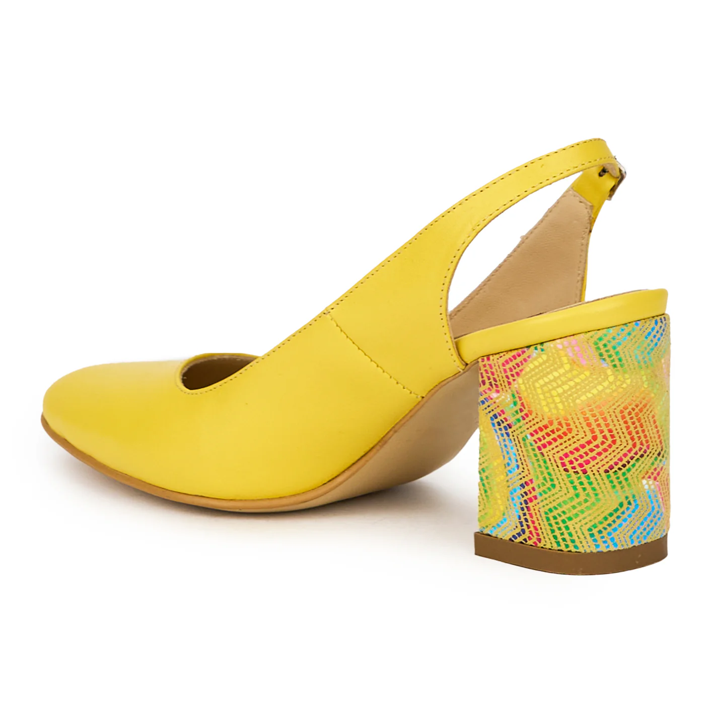 Sandale dama din piele naturala galbena cu toc gros 7.5 cm 15596 - Image 2