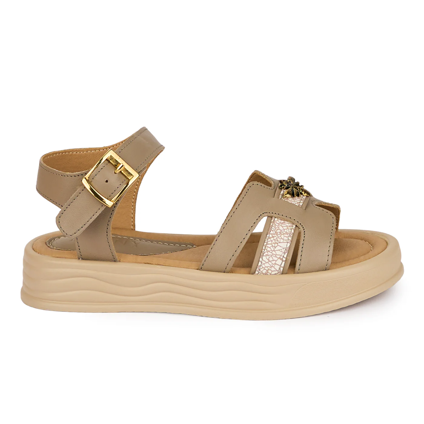 Sandale dama din piele naturala gri cu accesoriu 18387