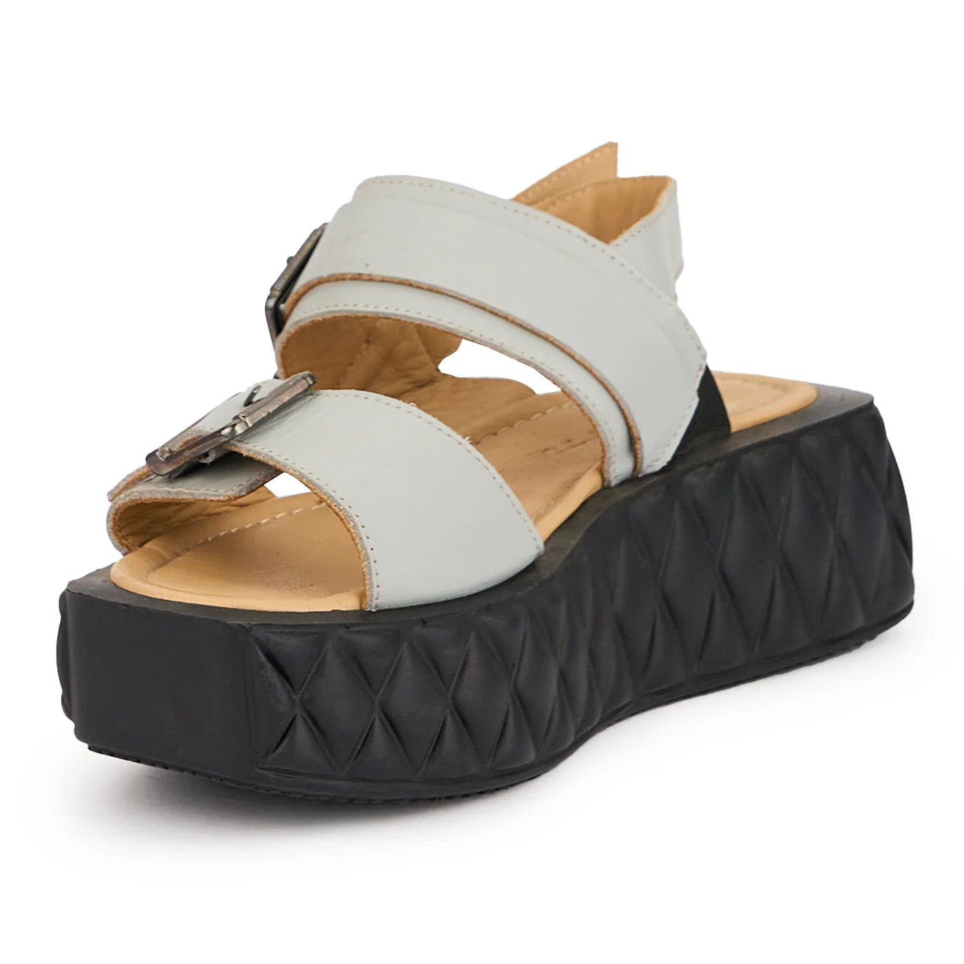 Sandale dama din piele naturala gri cu talpa inalta 5.5 cm 16278 - Image 3