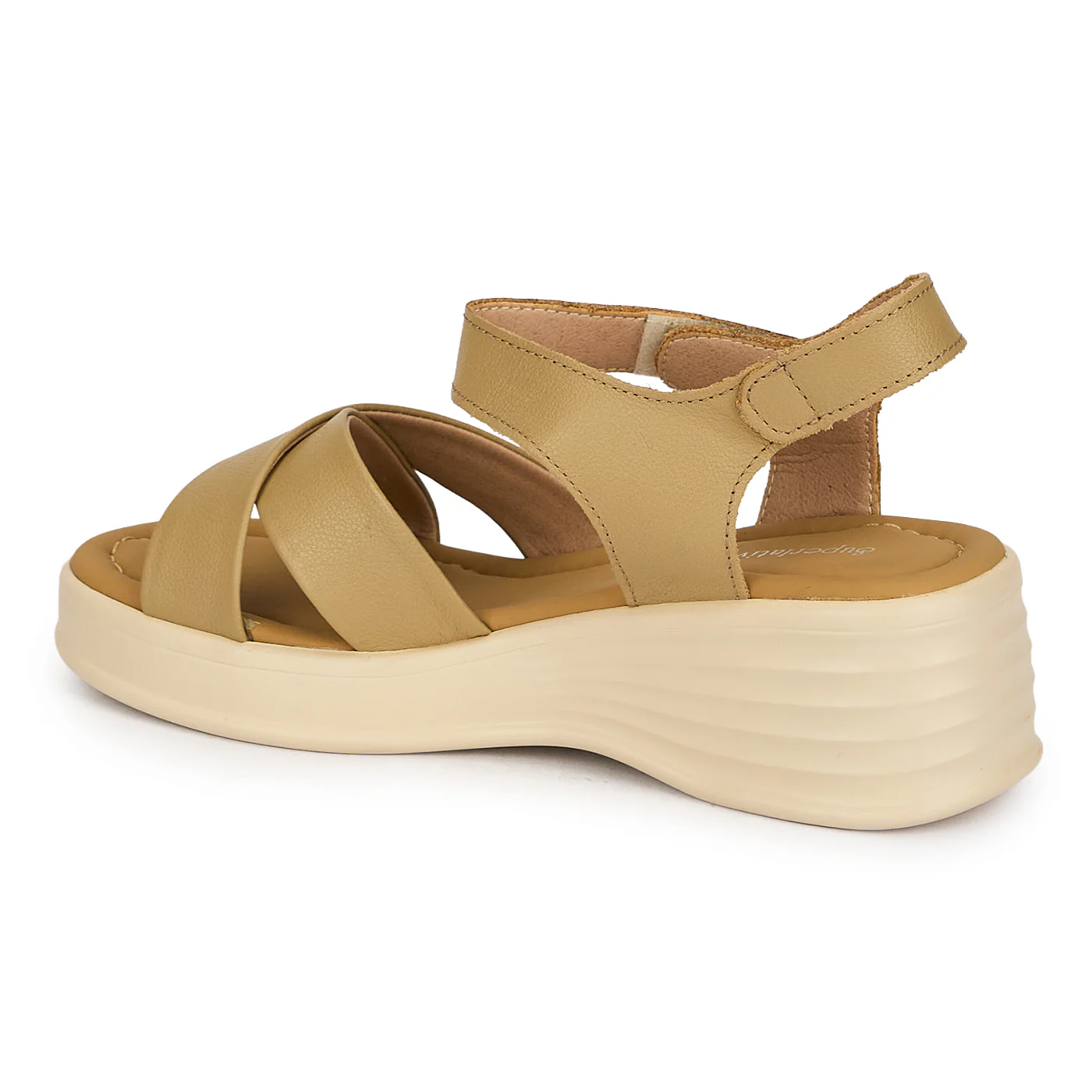 Sandale dama din piele naturala kaki cu platforma 5 cm 19767 - Image 2