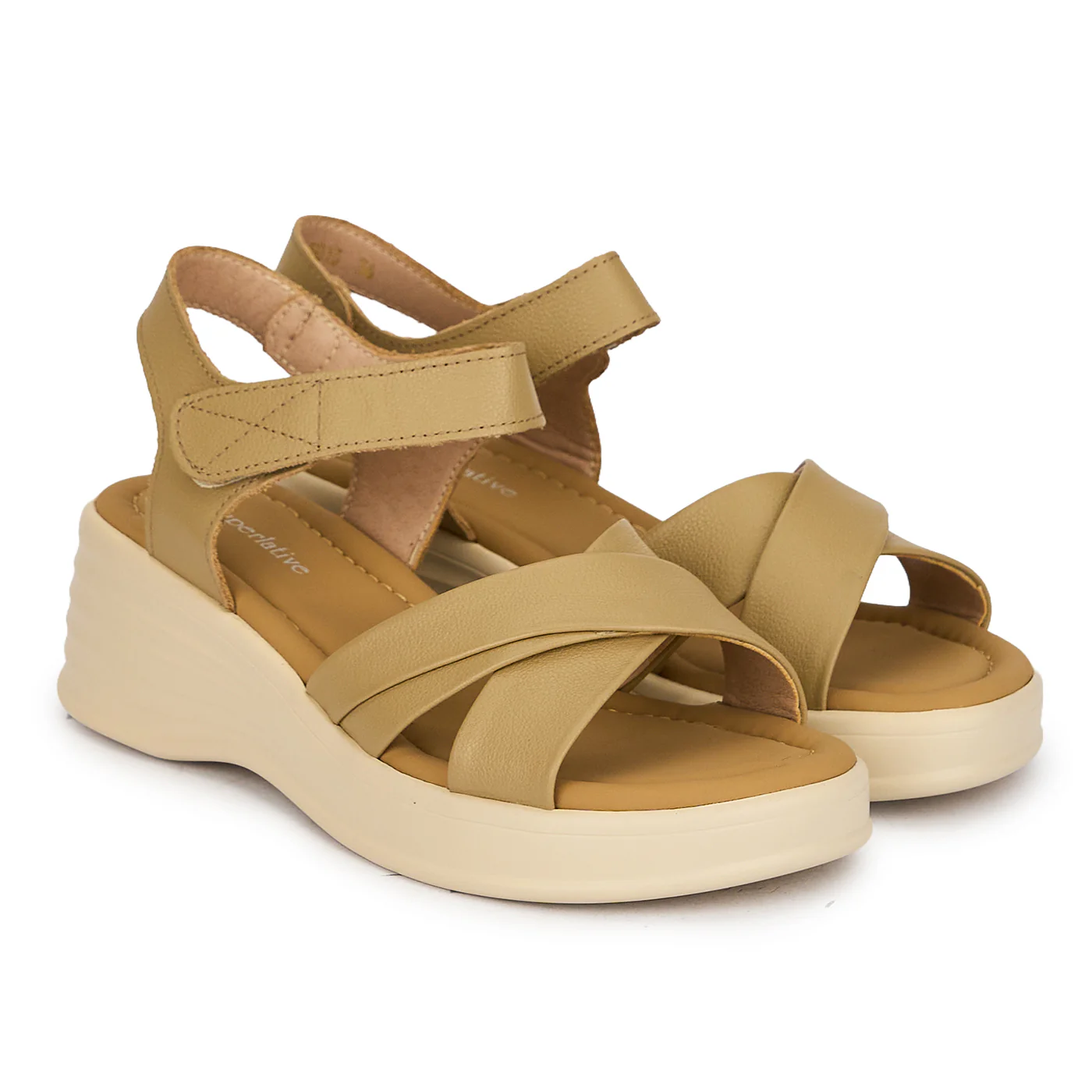 Sandale dama din piele naturala kaki cu platforma 5 cm 19767 - Image 4