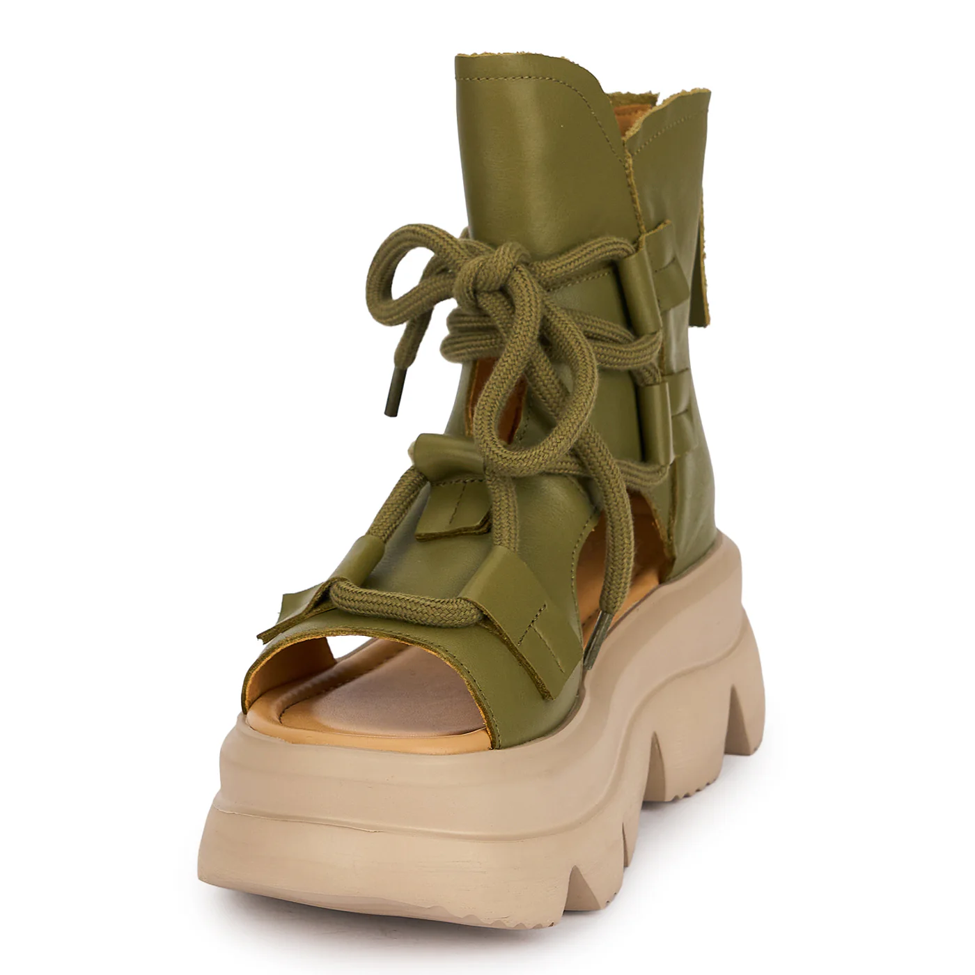 Sandale dama din piele naturala kaki cu talpa inalta 7 cm 19650 - Image 3