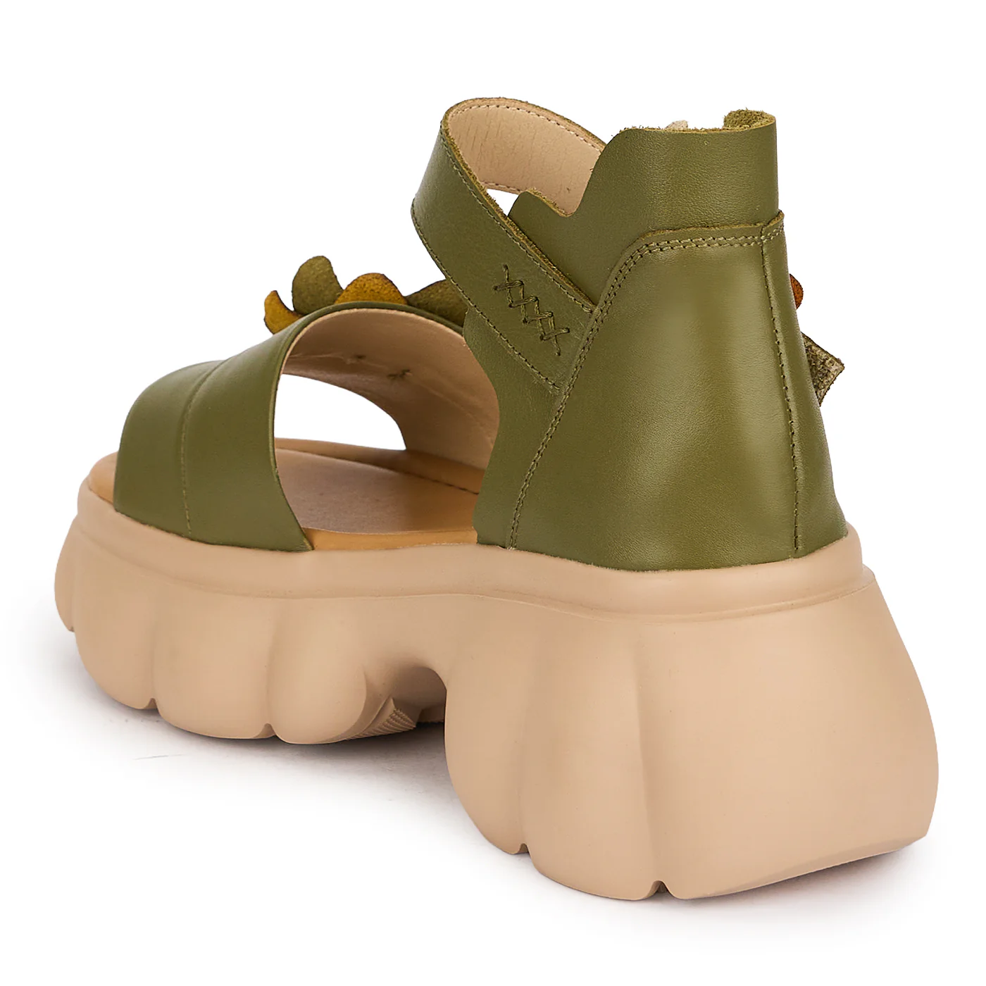Sandale dama din piele naturala kaki cu talpa inalta 7 cm 19657 - Image 2