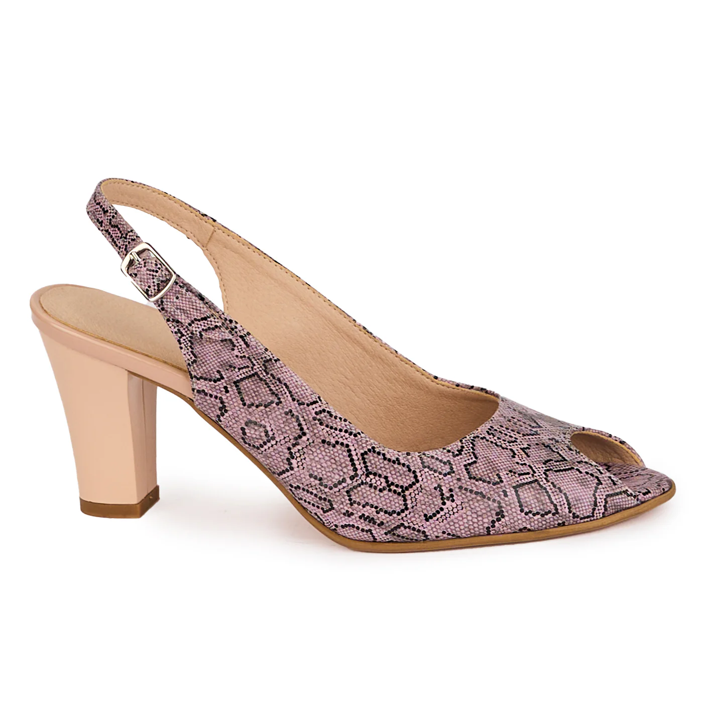 Sandale dama din piele naturala lila cu toc gros 7 cm 18275