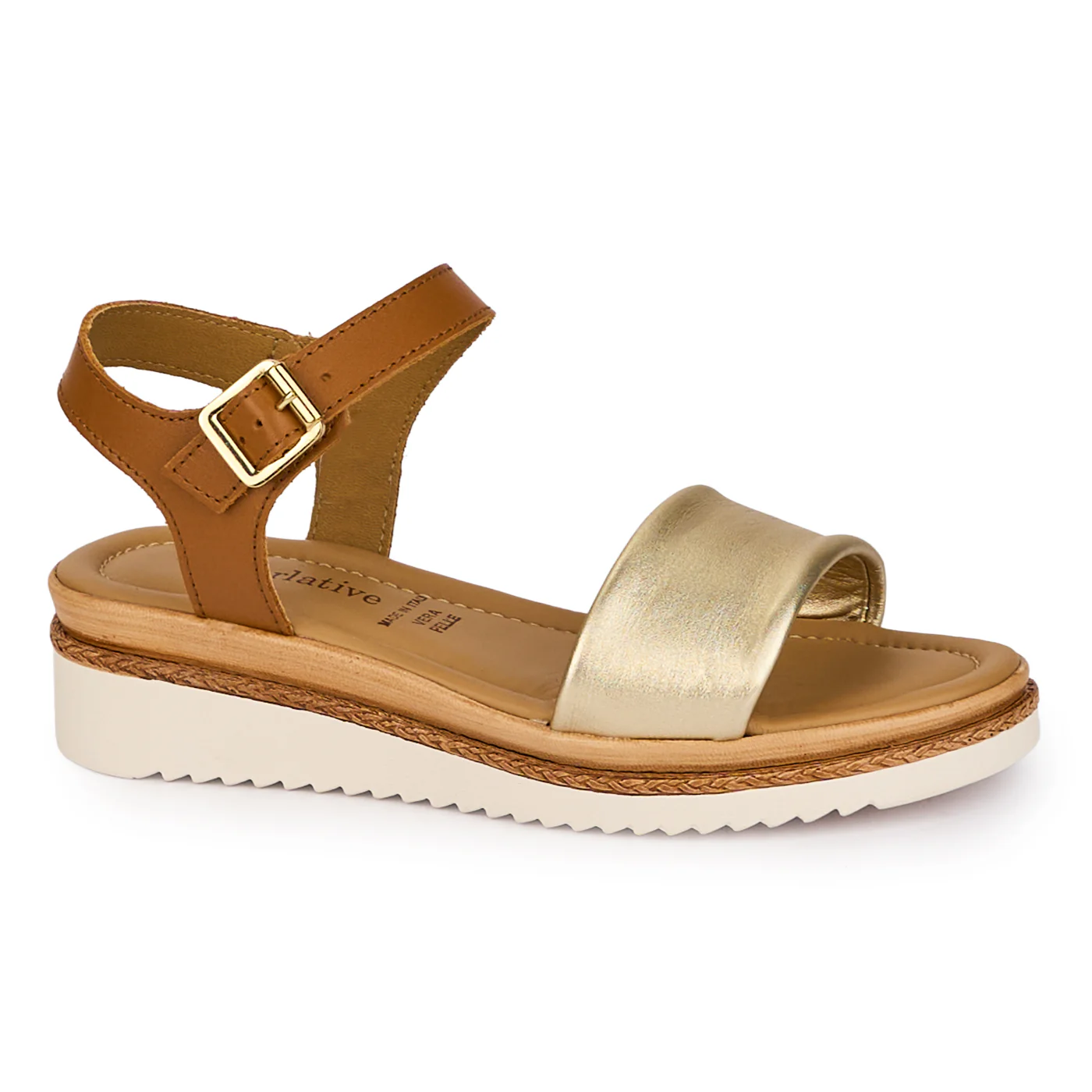 Sandale dama din piele naturala maro-aurie cu platforma 4.5 cm 18349
