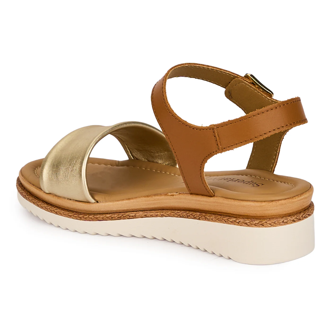 Sandale dama din piele naturala maro-aurie cu platforma 4.5 cm 18349 - Image 2