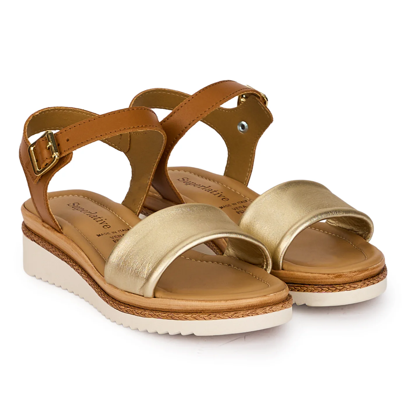 Sandale dama din piele naturala maro-aurie cu platforma 4.5 cm 18349 - Image 4
