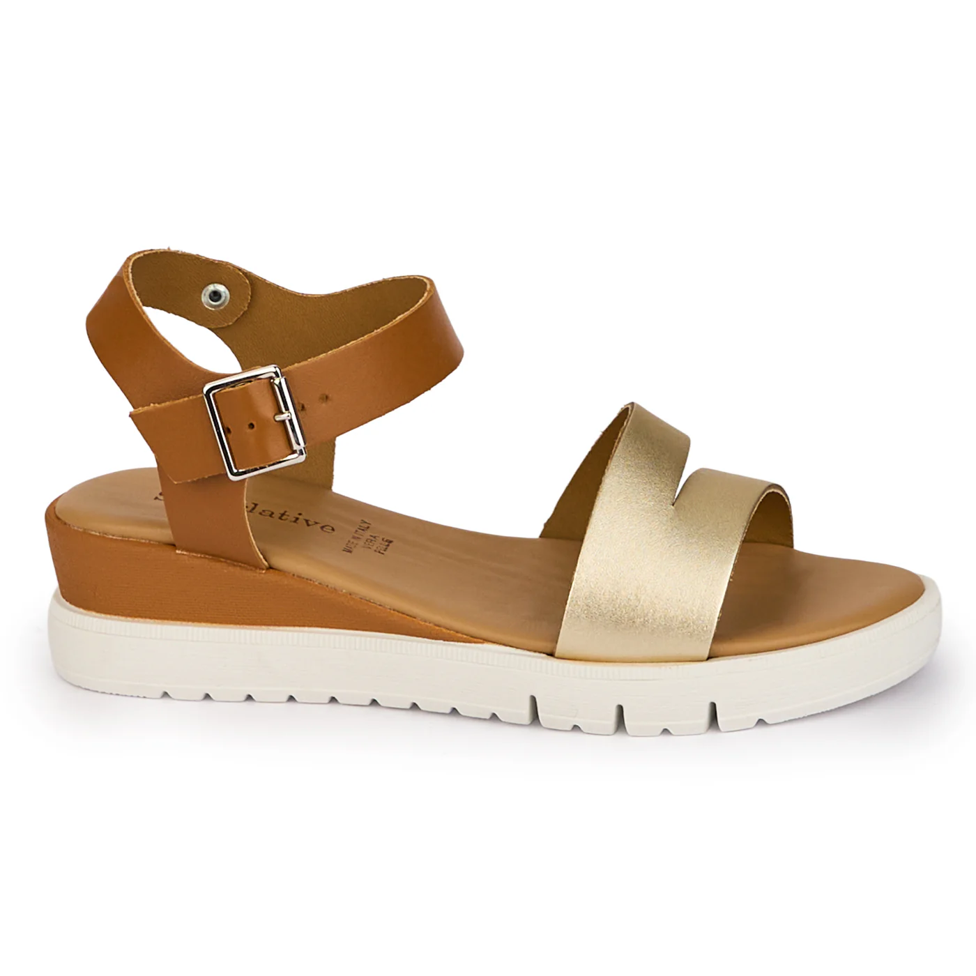 Sandale dama din piele naturala maro-aurie cu platforma 4 cm 18346