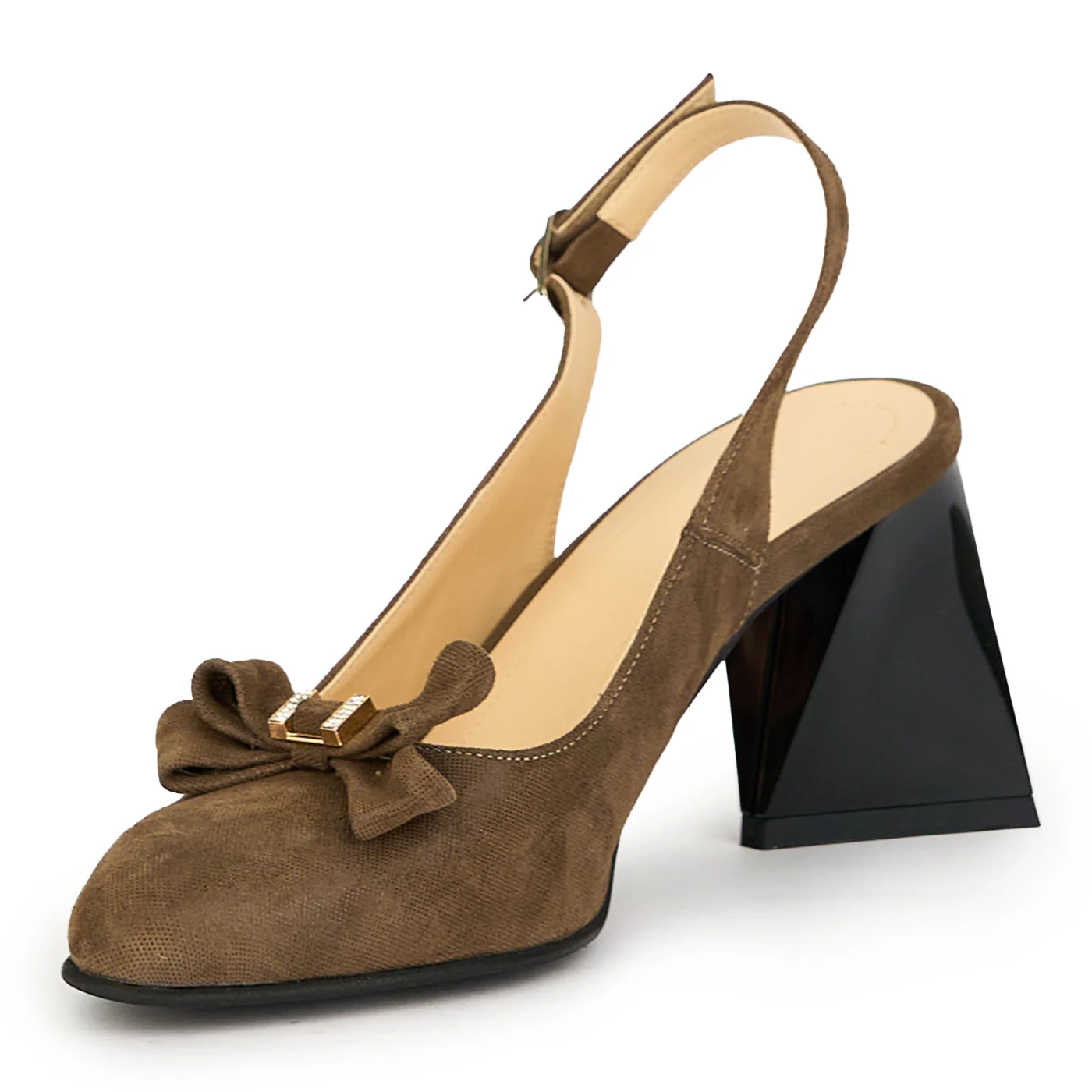 Sandale dama din piele naturala maro cu toc gros 7.5 cm 14942 - Image 3
