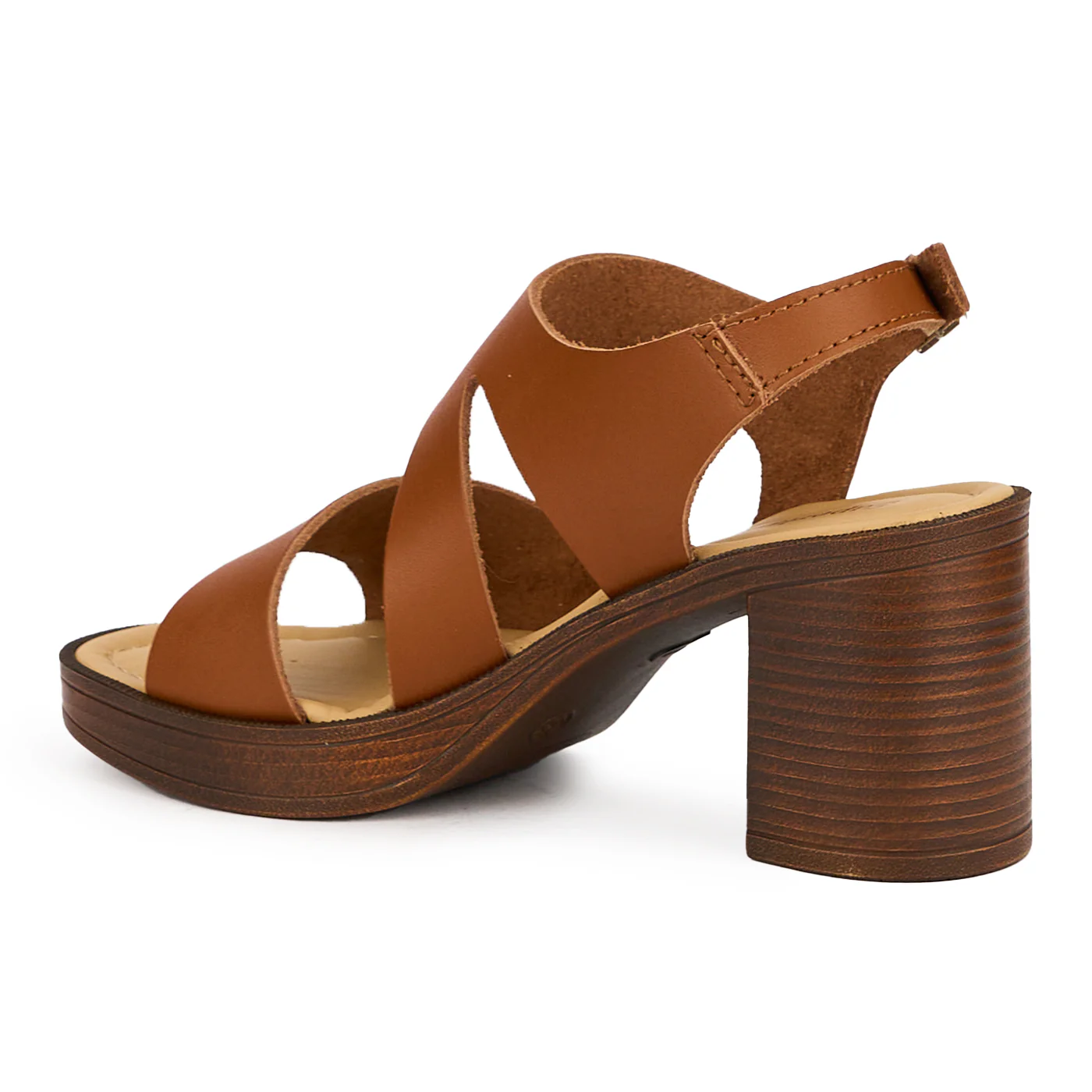 Sandale dama din piele naturala maro cu toc gros 8 cm 16134 - Image 2