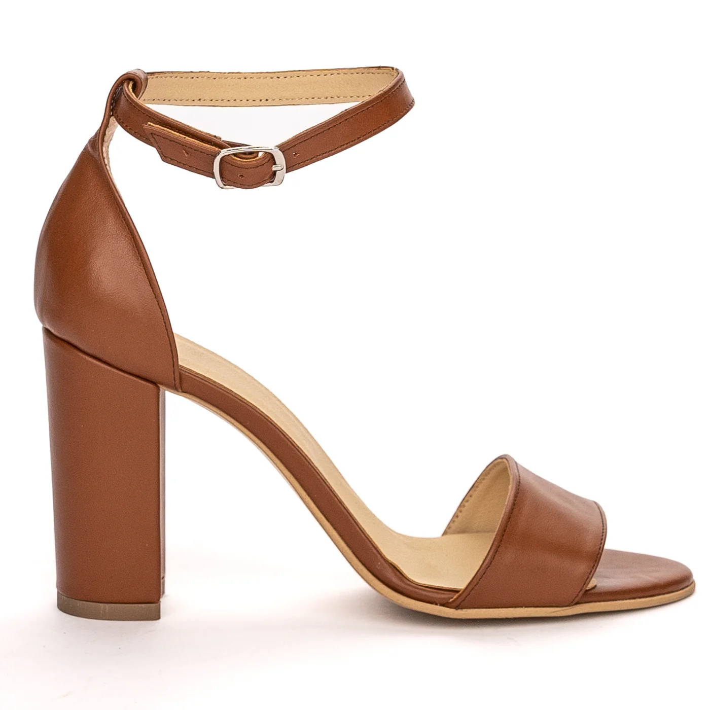 Sandale dama din piele naturala maro cu toc gros 9.5 cm 13462