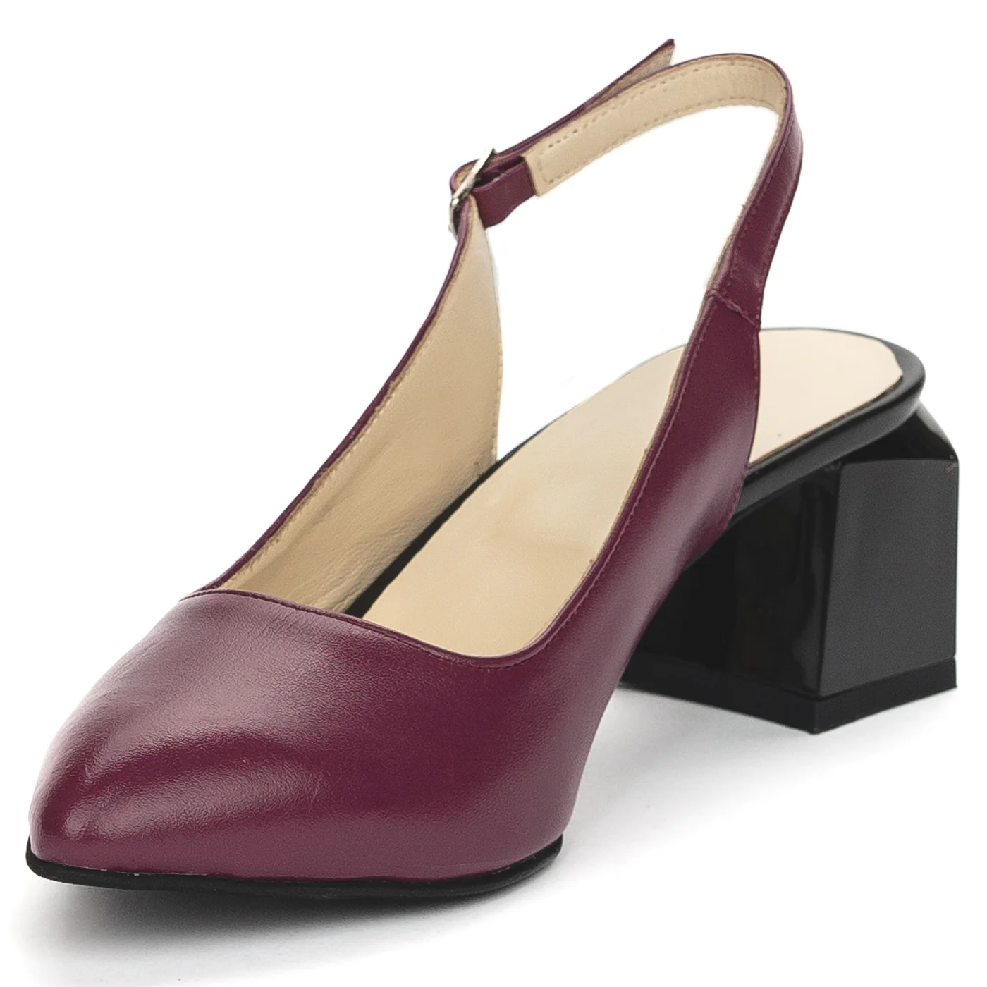 Sandale dama din piele naturala mov cu toc gros 6 cm 13856 - Image 3