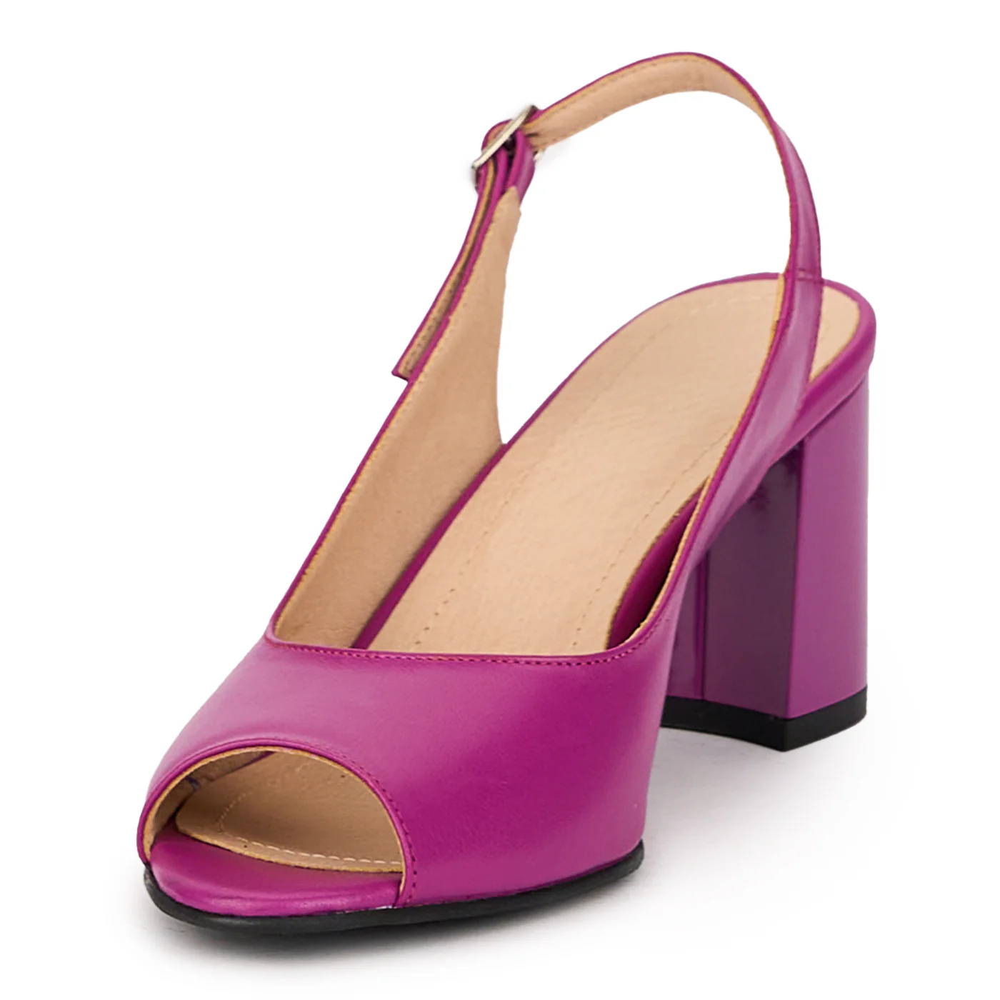 Sandale dama din piele naturala mov cu toc gros 7.5 cm 16033 - Image 3