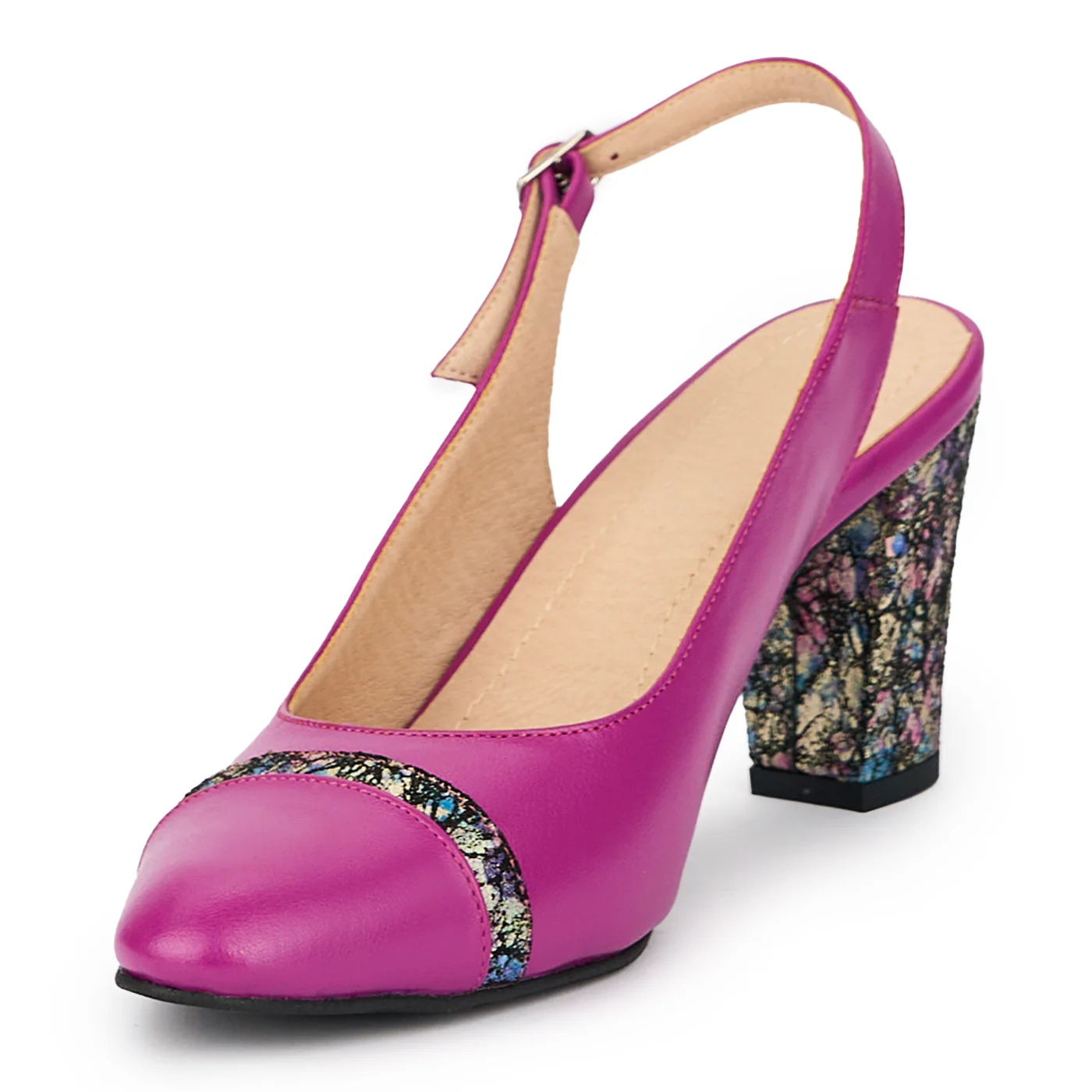 Sandale dama din piele naturala mov cu toc gros 8 cm 15272 - Image 3