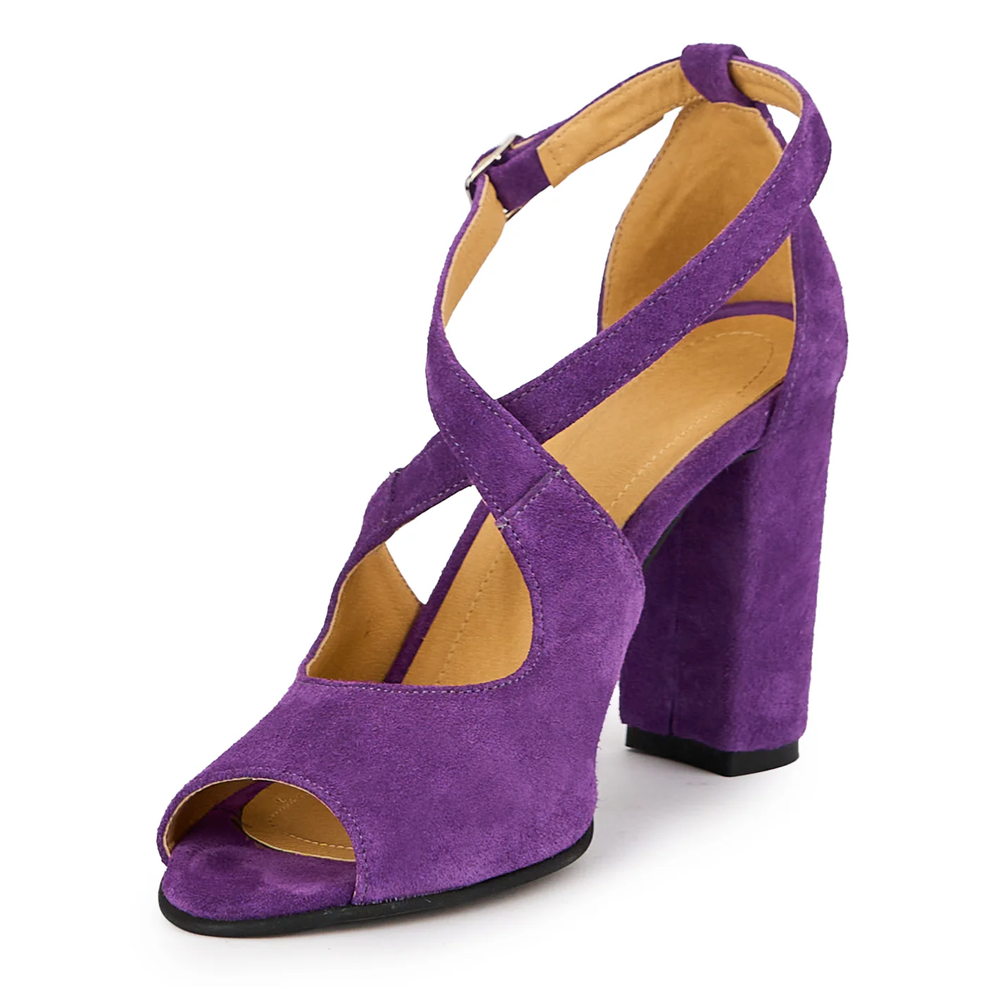 Sandale dama din piele naturala mov cu toc gros 9.5 cm 15215 - Image 3