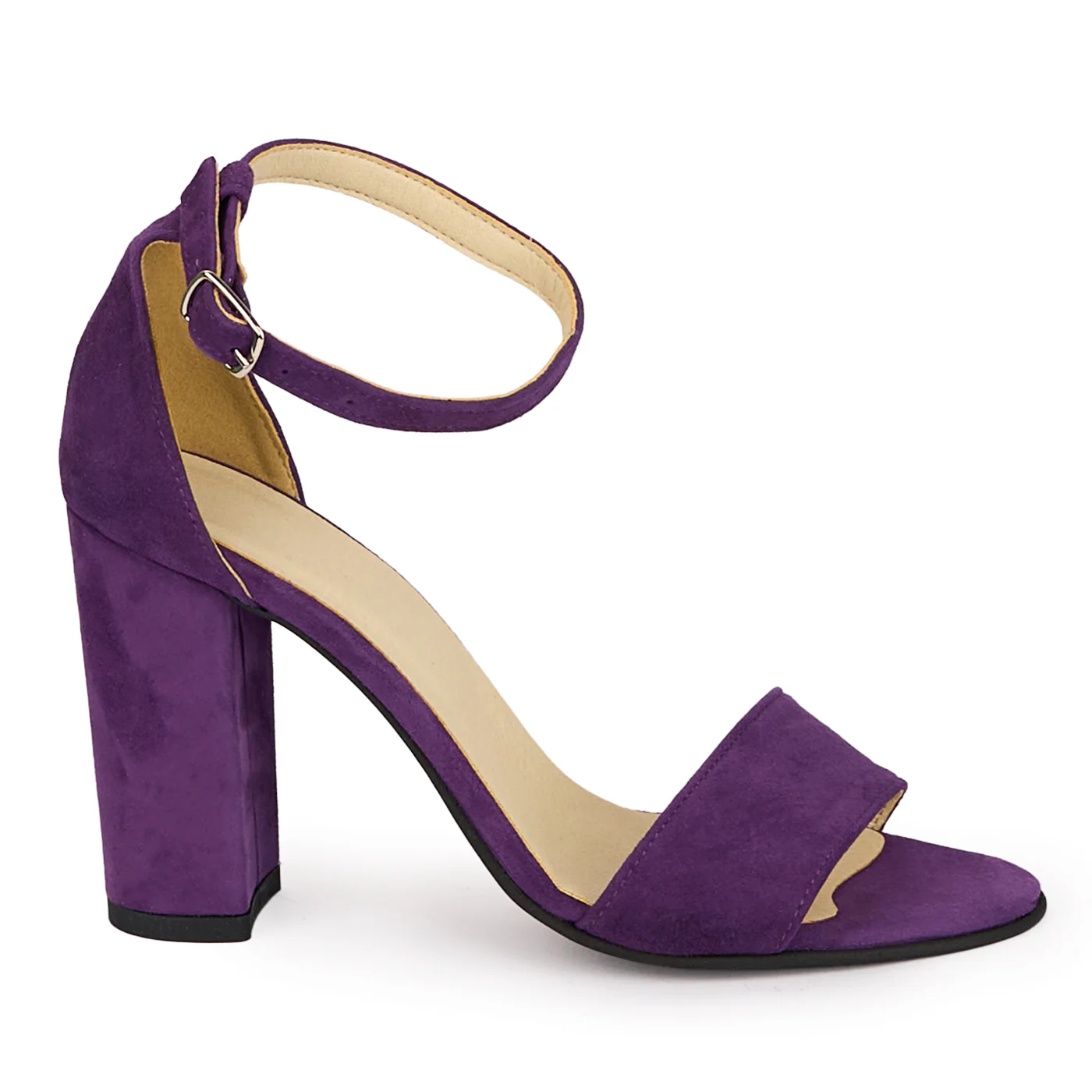 Sandale dama din piele naturala mov cu toc gros 9.5 cm 18501
