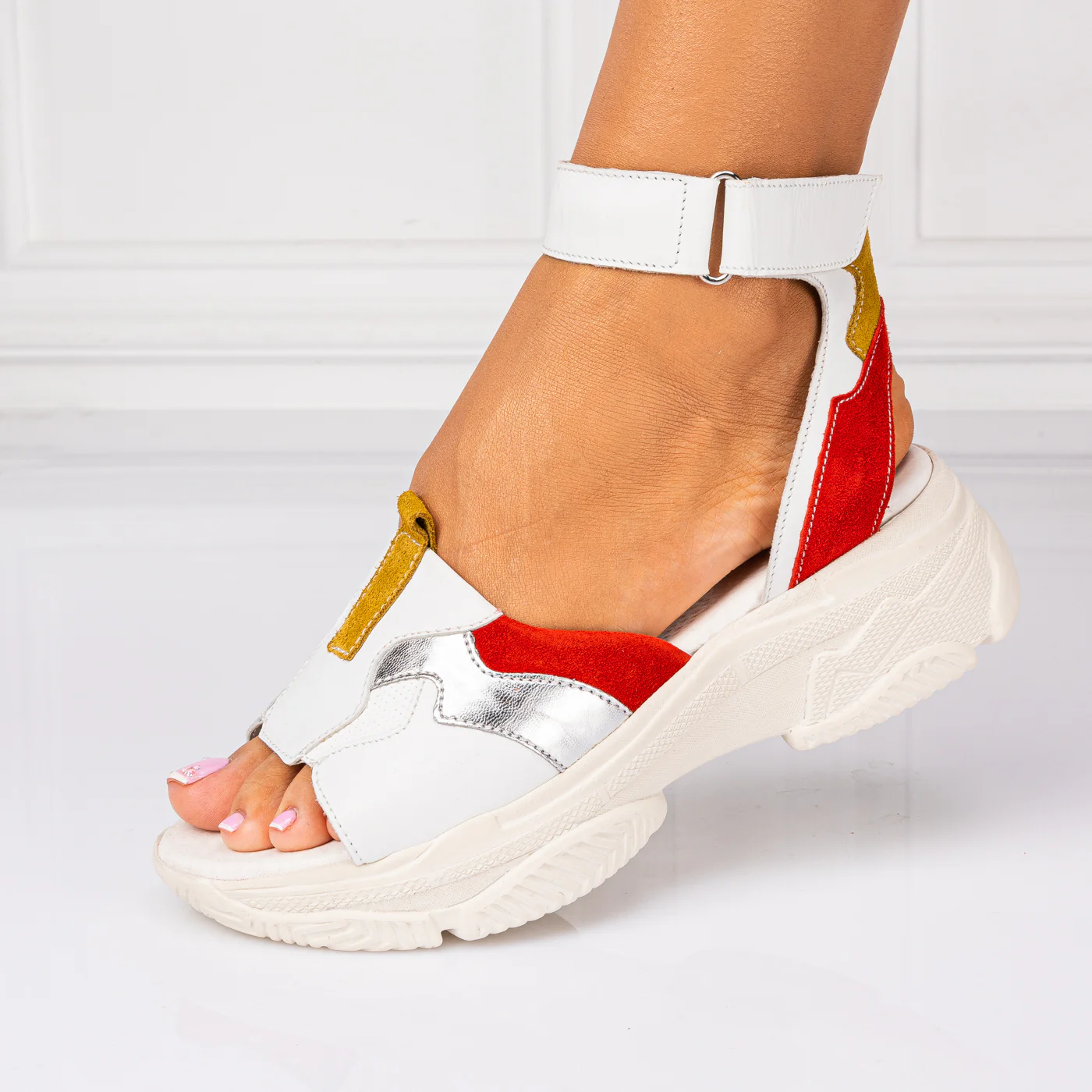 Sandale dama din piele naturala multicolor cu platforma 13475 - Image 5