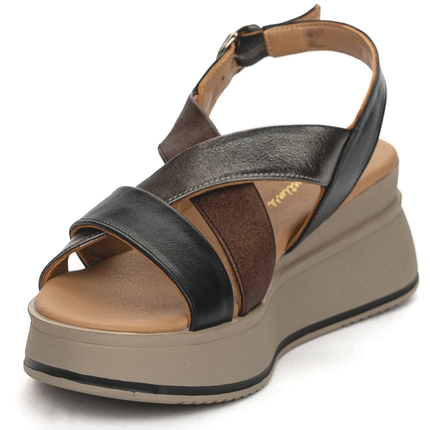 Sandale dama din piele naturala multicolor cu talpa inalta 13864 - Image 3