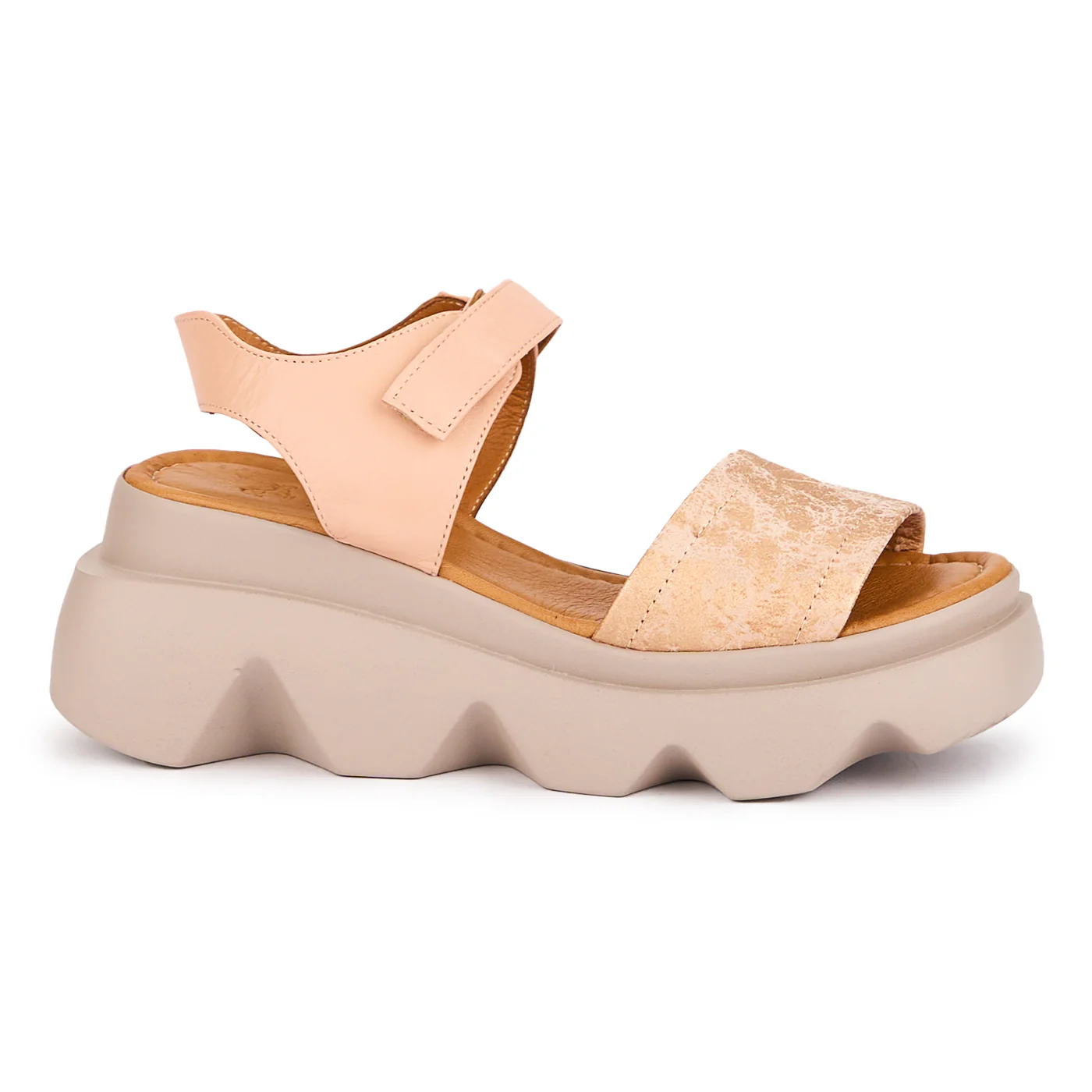 Sandale dama din piele naturala multicolor cu talpa inalta 7 cm 16315 - Image 2