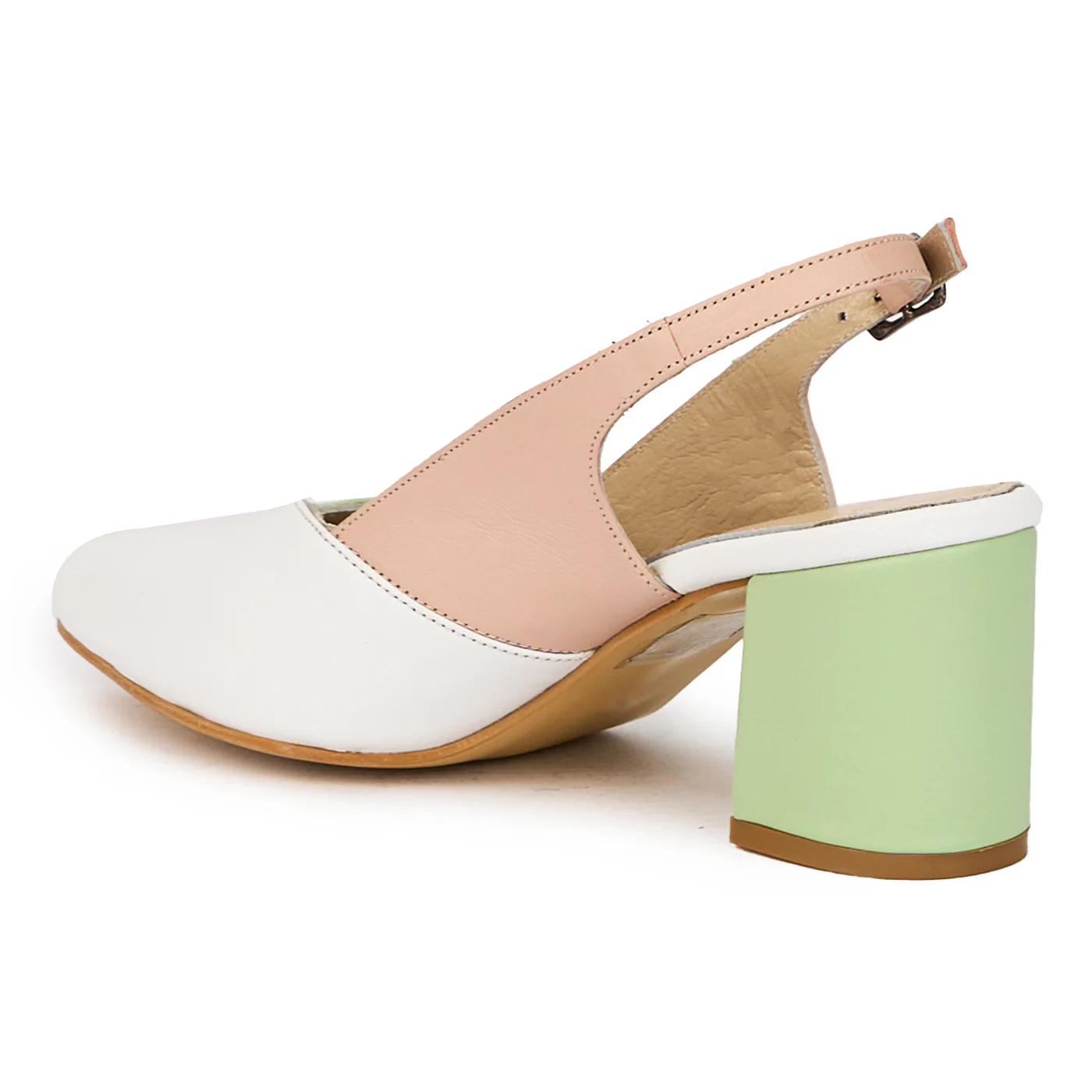 Sandale dama din piele naturala multicolor cu toc gros 6.5 cm 15902 - Image 2
