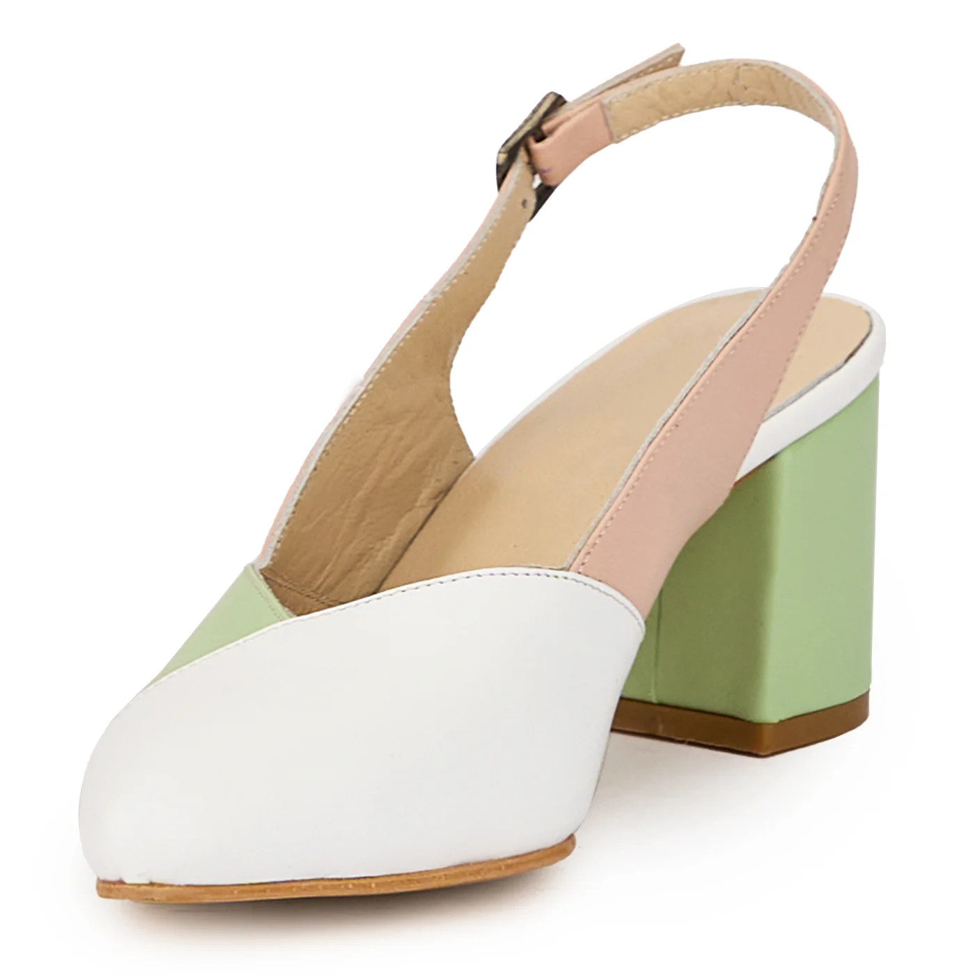 Sandale dama din piele naturala multicolor cu toc gros 6.5 cm 15902 - Image 3