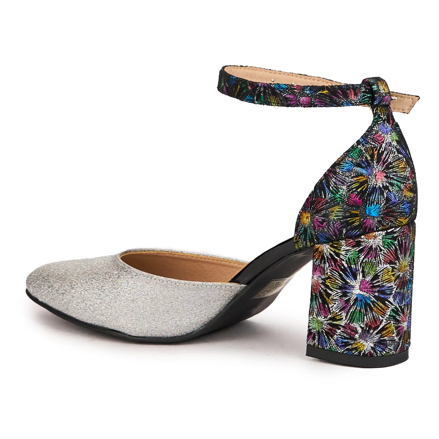 Sandale dama din piele naturala multicolor cu toc gros 7.5 cm 16435 - Image 2