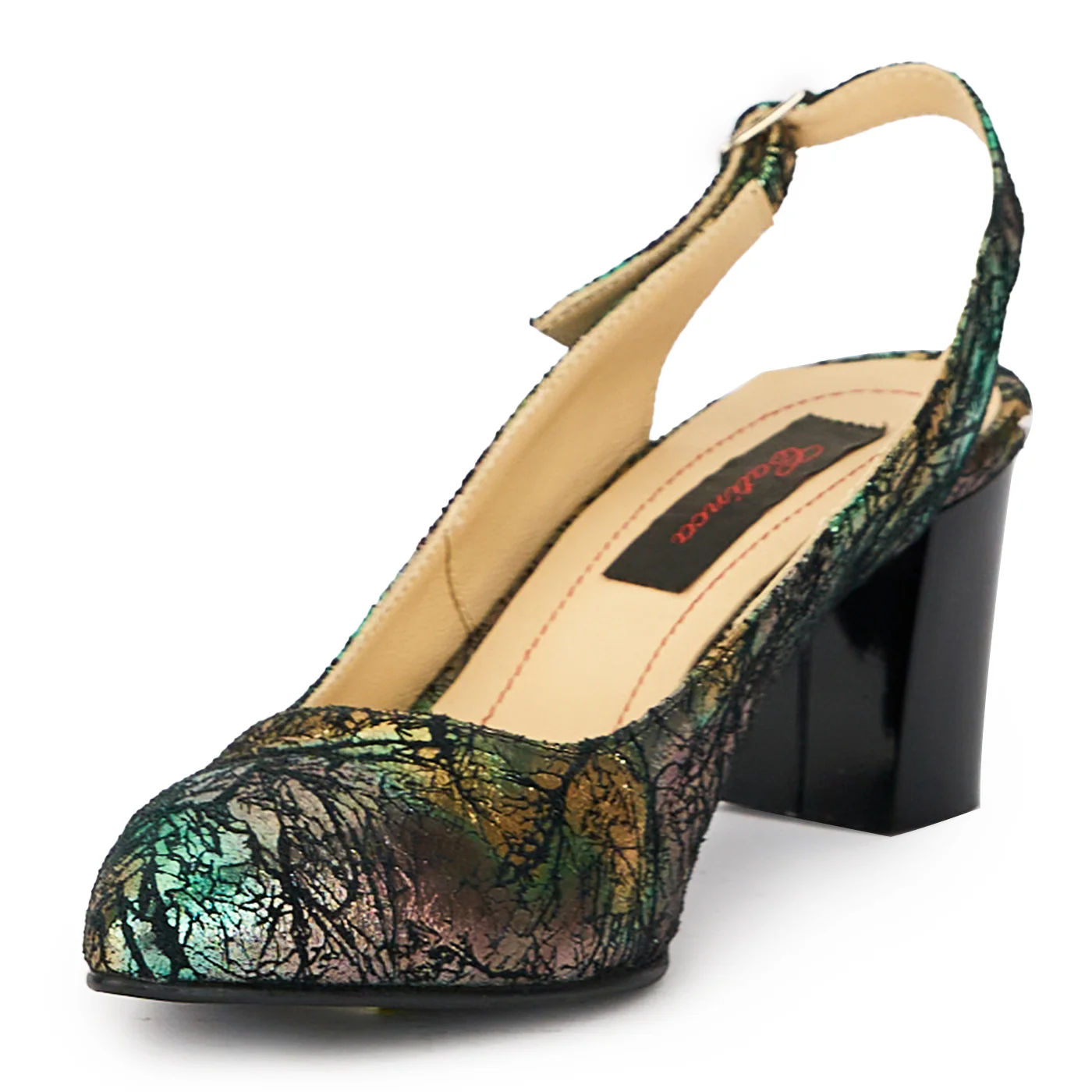 Sandale dama din piele naturala multicolor cu toc gros 7 cm 15612 - Image 3