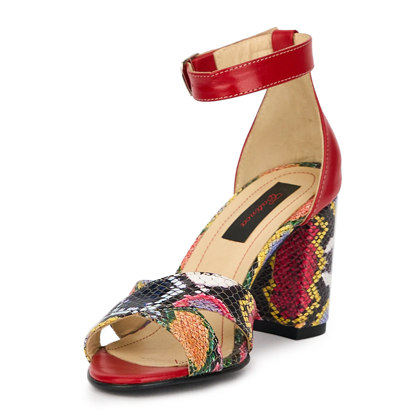 Sandale dama din piele naturala multicolor cu toc gros 8 cm 15586 - Image 3