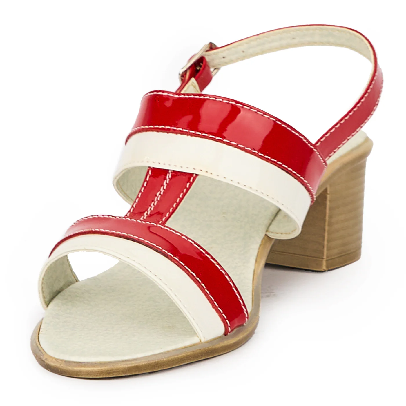 Sandale dama din piele naturala multicolor rosu-alb 15477 - Image 3