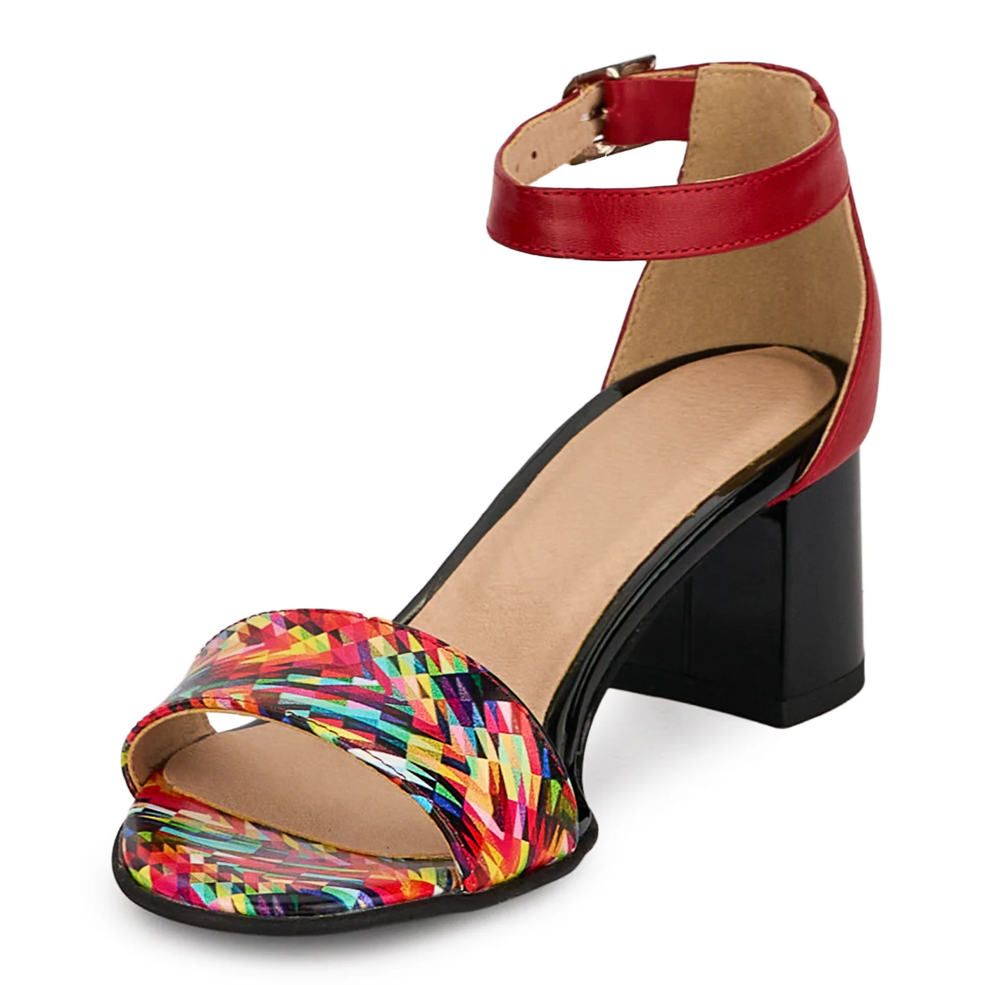 Sandale dama din piele naturala multicolora cu toc gros 5.5 cm 18674 - Image 3