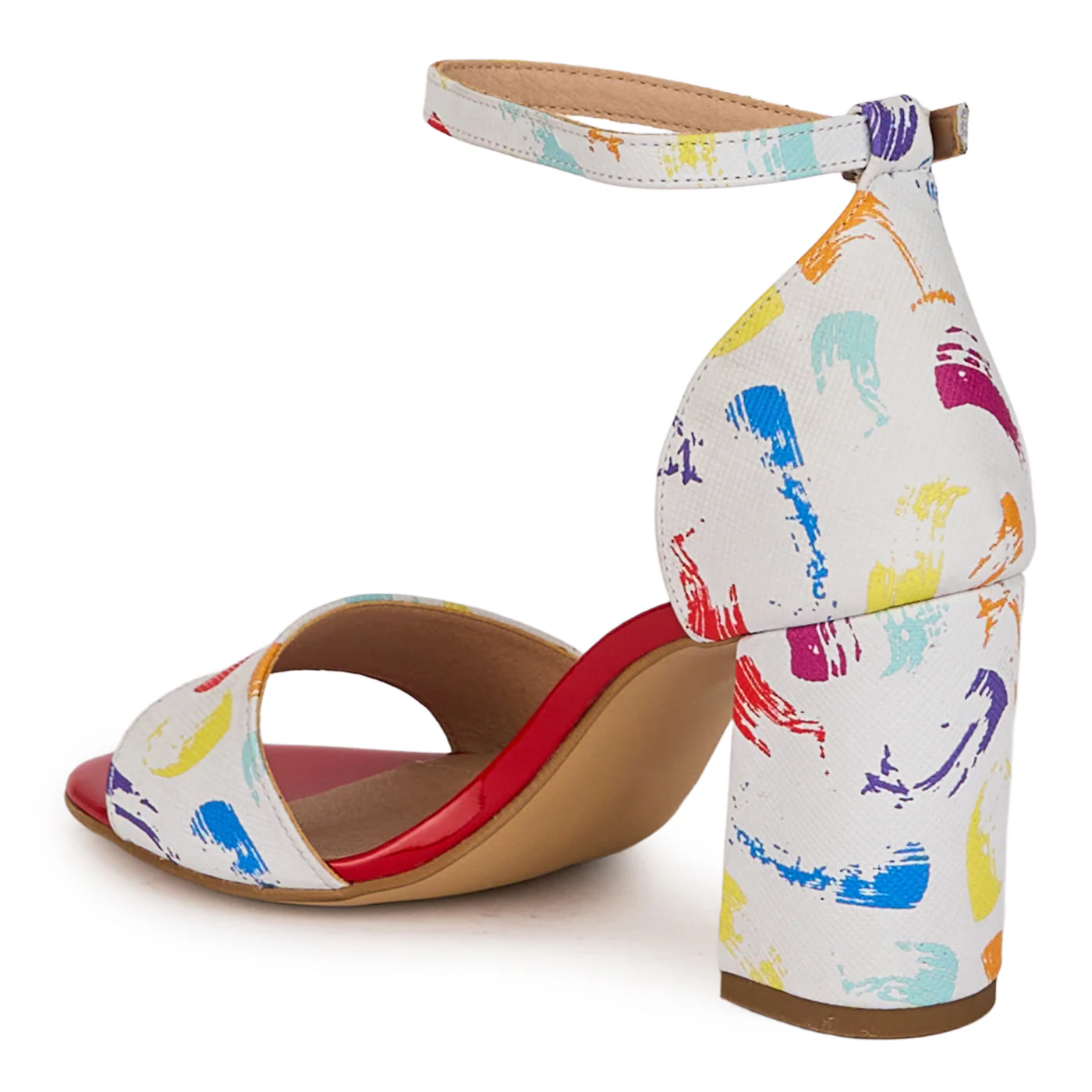 Sandale dama din piele naturala multicolora cu toc gros 8 cm 18507 - Image 2