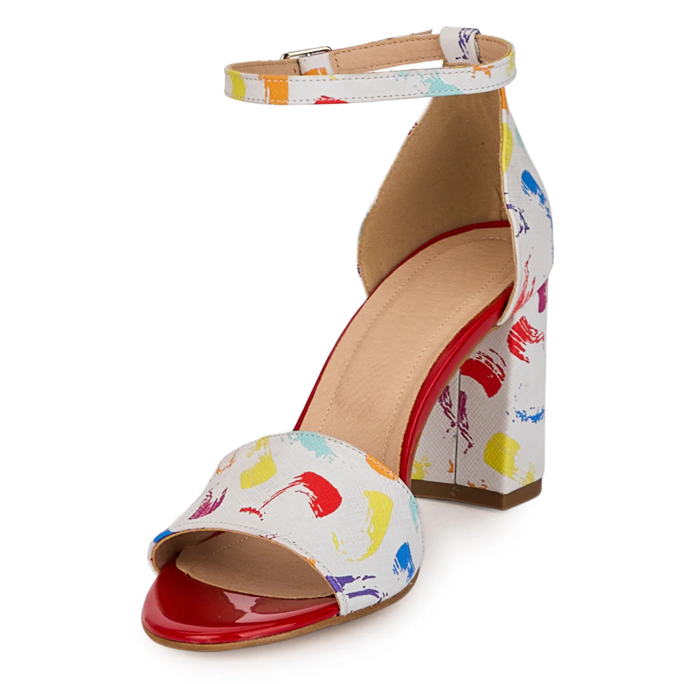 Sandale dama din piele naturala multicolora cu toc gros 8 cm 18507 - Image 3