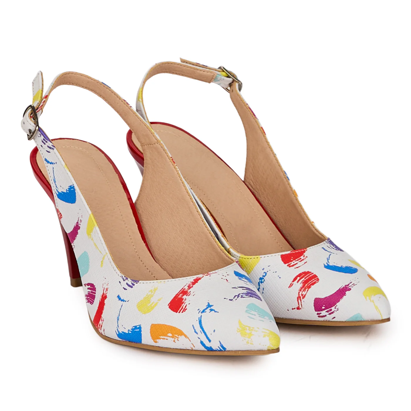 Sandale dama din piele naturala multicolora cu toc subtire 8.5 cm 18510 - Image 3