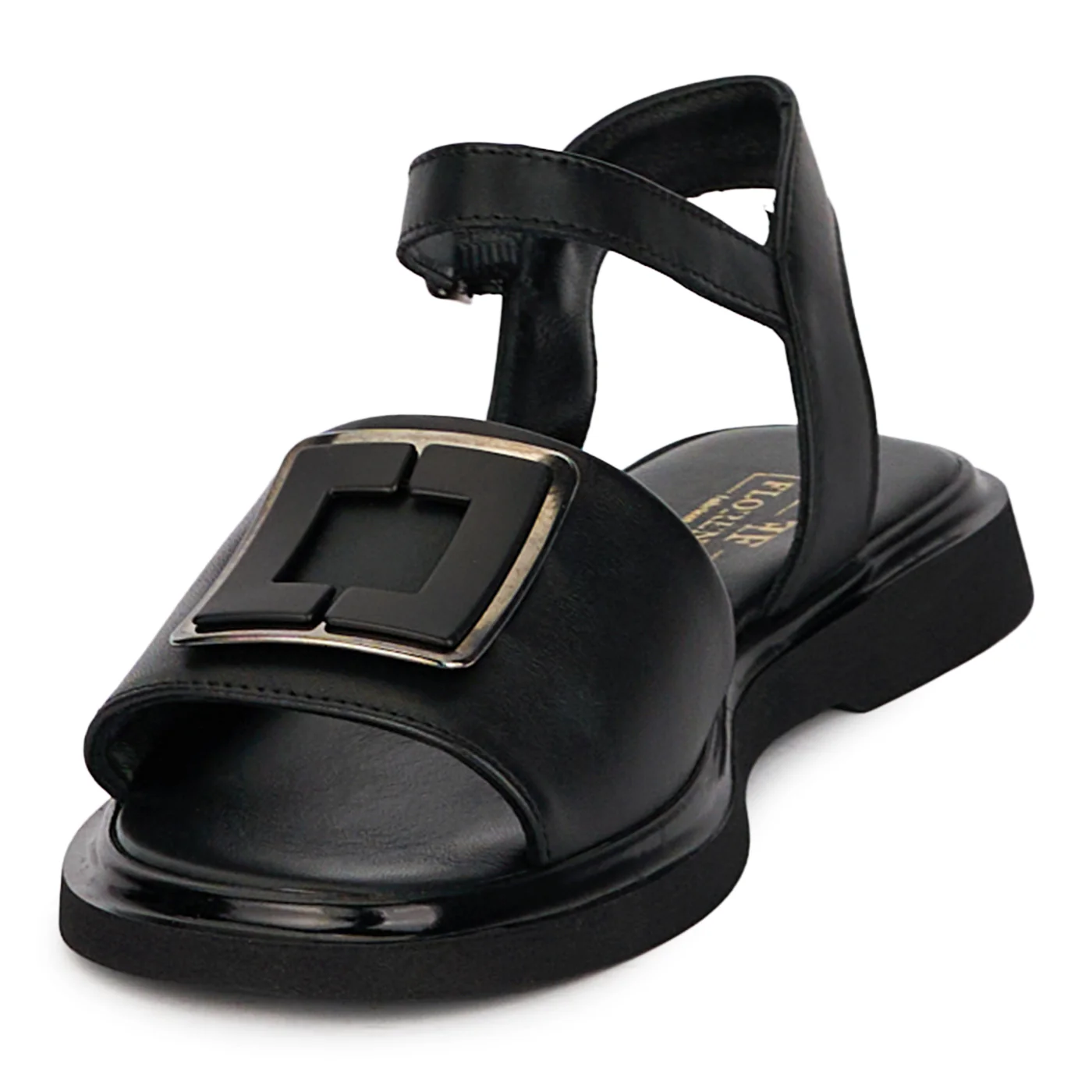 Sandale dama din piele naturala neagra cu accesoriu 18402 - Image 3